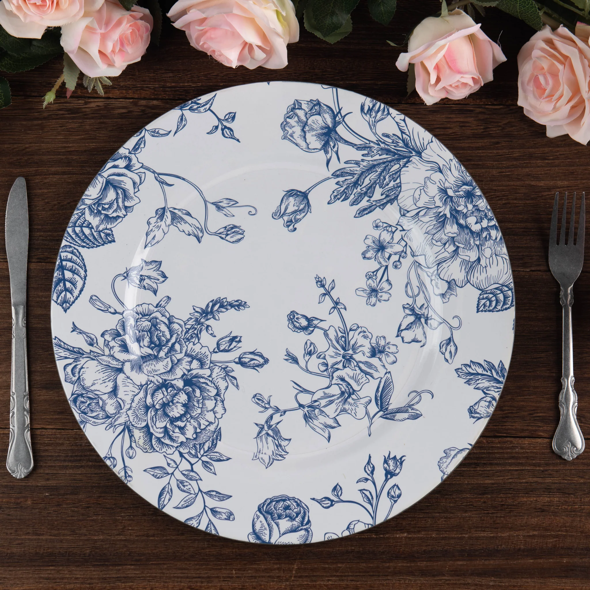French Toile Acrylic Charger Plate - Blue - Image 5