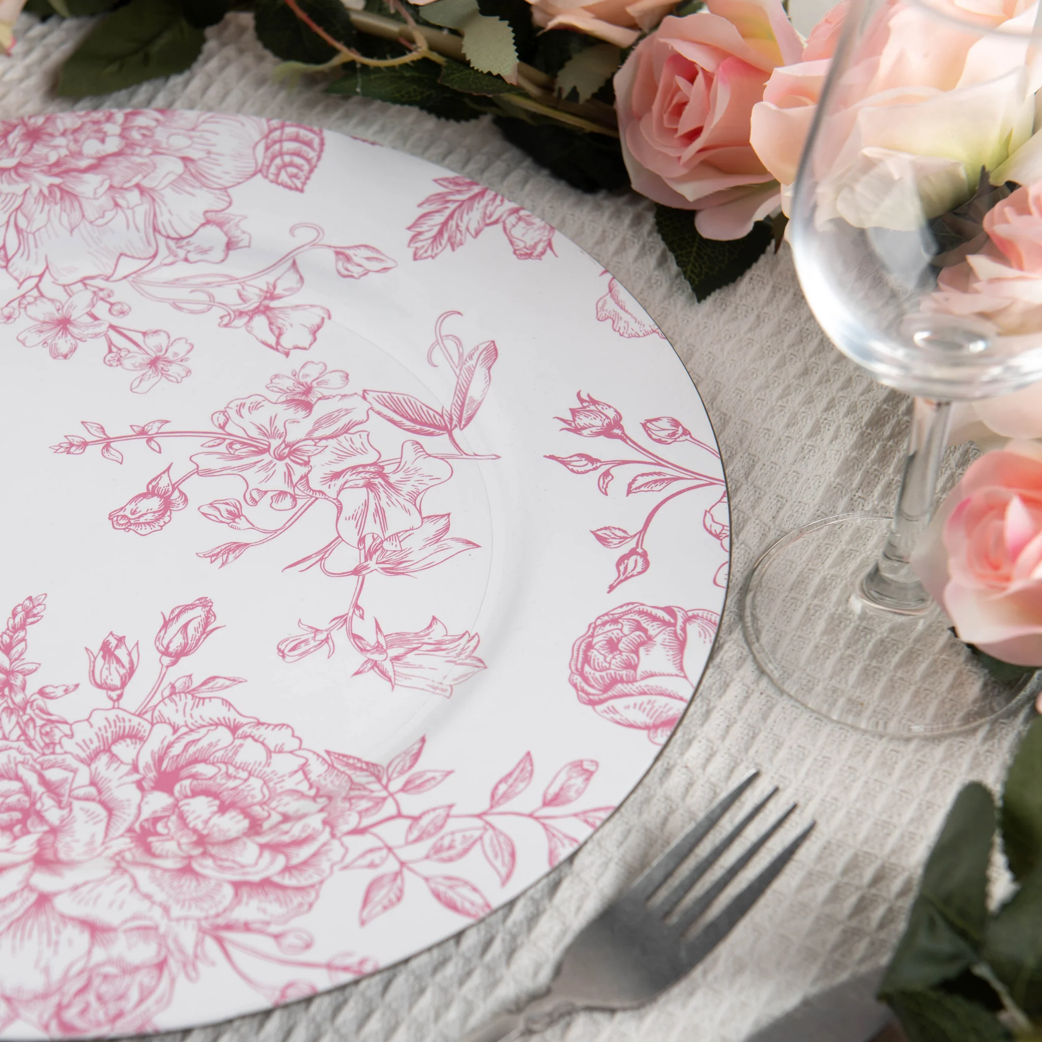 French Toile Acrylic Charger Plate - Pink - Image 3