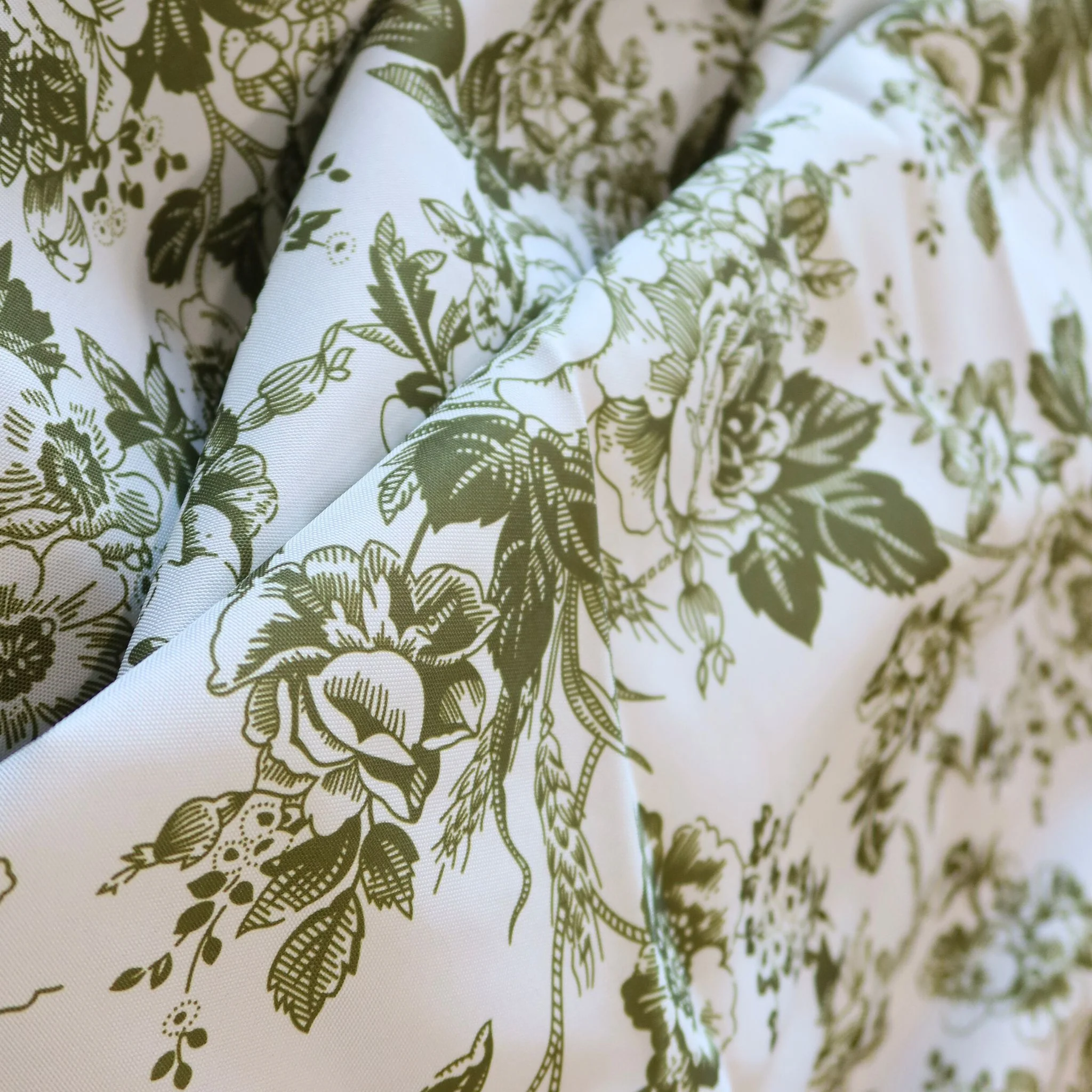 5 yards French Toile Fabric Bolt - Olive Green - Image 2