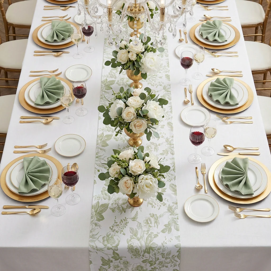 French Toile Table Runner - Sage Green - Image 7