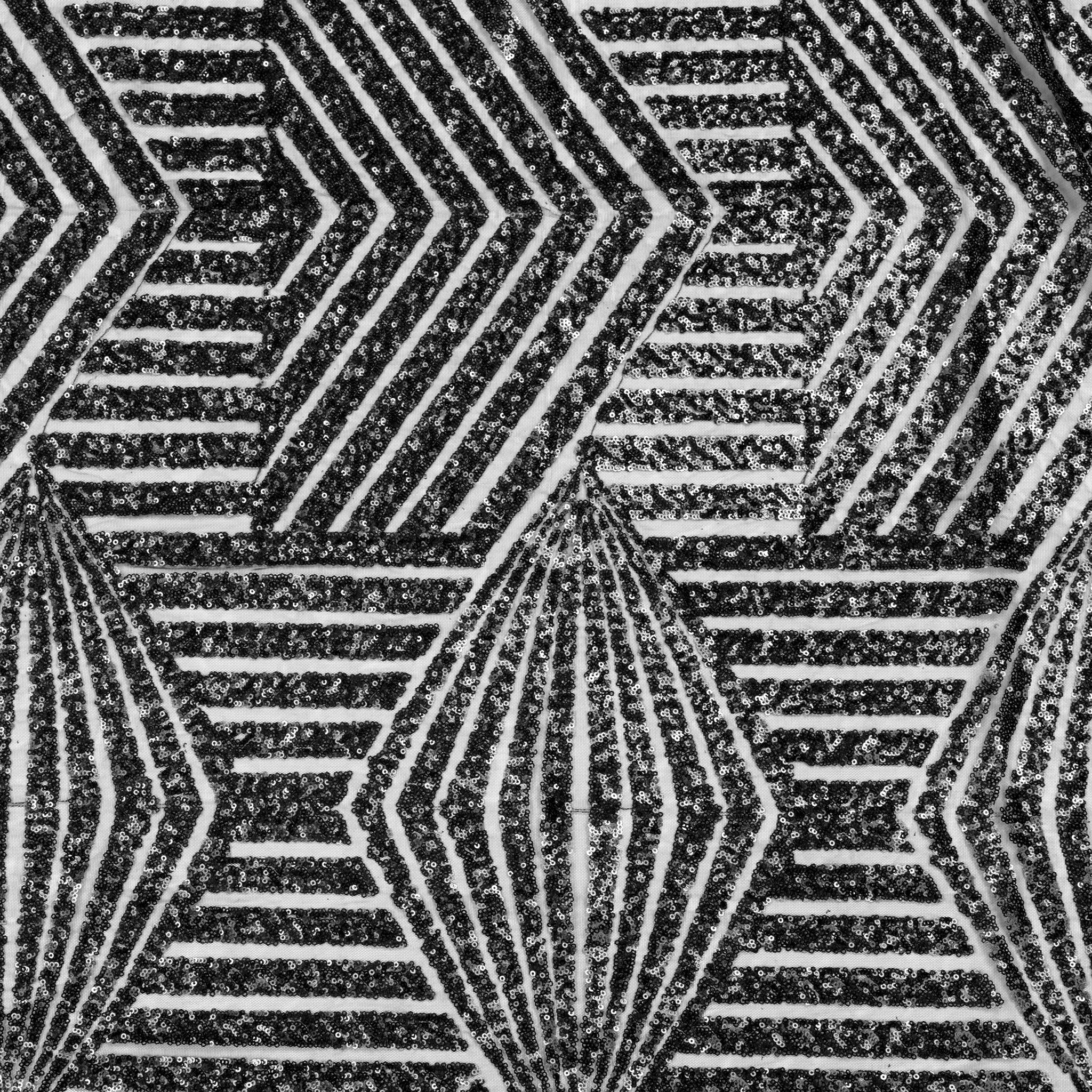 Geometric Glitz Art Deco Sequin Tablecloth 120" Round - Black - Image 3