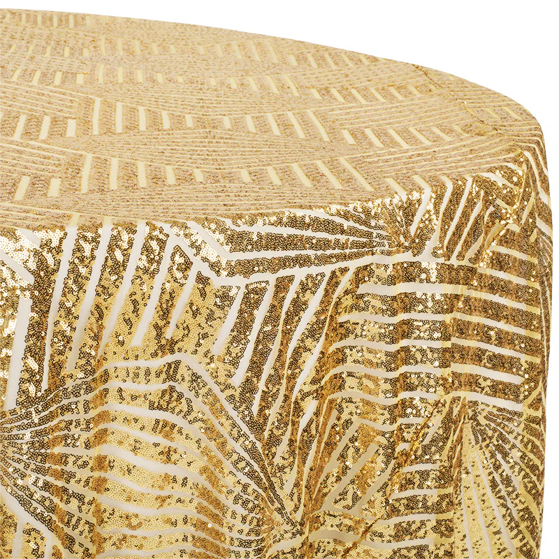 Geometric Glitz Art Deco Sequin Tablecloth 132" Round - Gold - Image 2