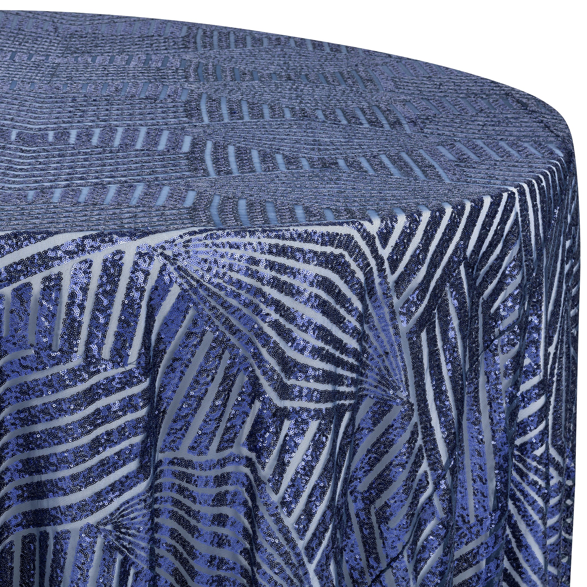 Geometric Glitz Art Deco Sequin Tablecloth 132" Round - Navy Blue - Image 2