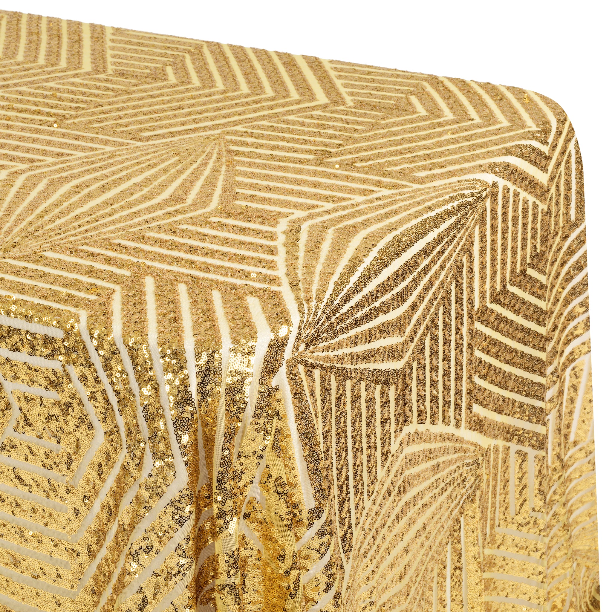 Geometric Glitz Art Deco Sequin Tablecloth 90"x156" Rectangular - Gold - Image 2