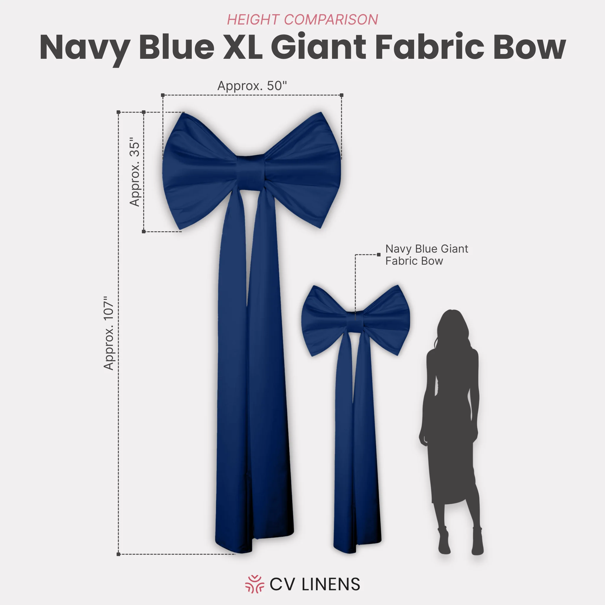 XL Giant Fabric Bow for Backdrop - Navy Blue - Image 2