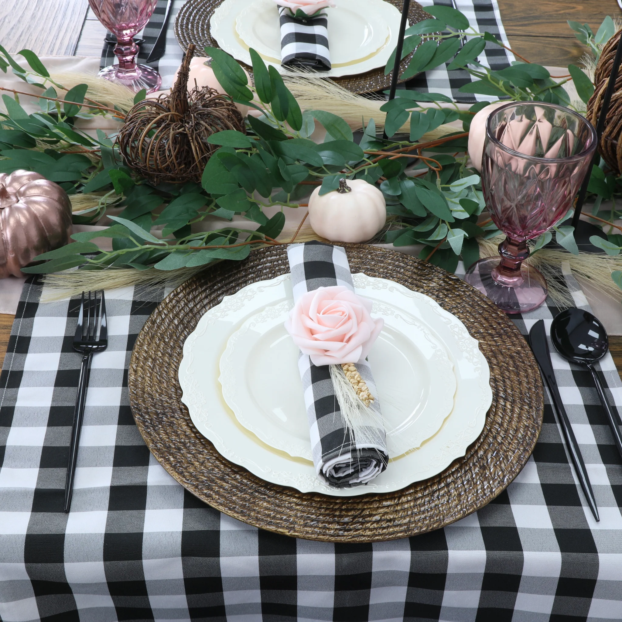 Gingham Checkered Polyester Napkin 20"x20" - Black & White - Image 4