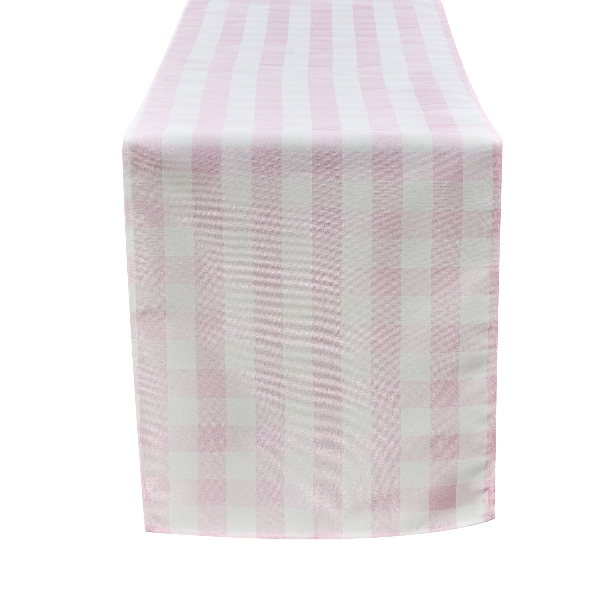 Gingham Checkered Polyester Table Runner - Pink & White - Image 4