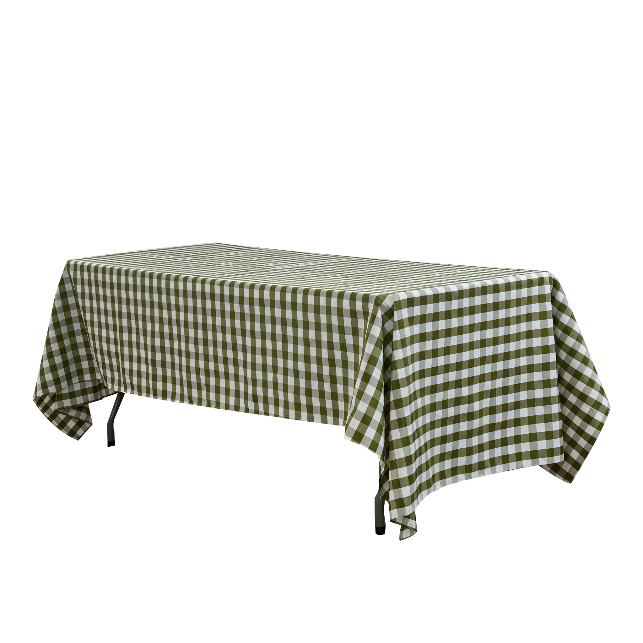 Gingham Checkered Rectangular Polyester Tablecloth 60"x120" - Olive Green & White