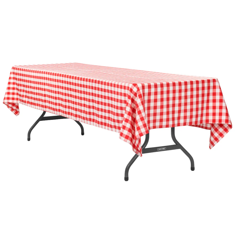 Gingham Checkered Rectangular Polyester Tablecloth 60"x120" - Red & White