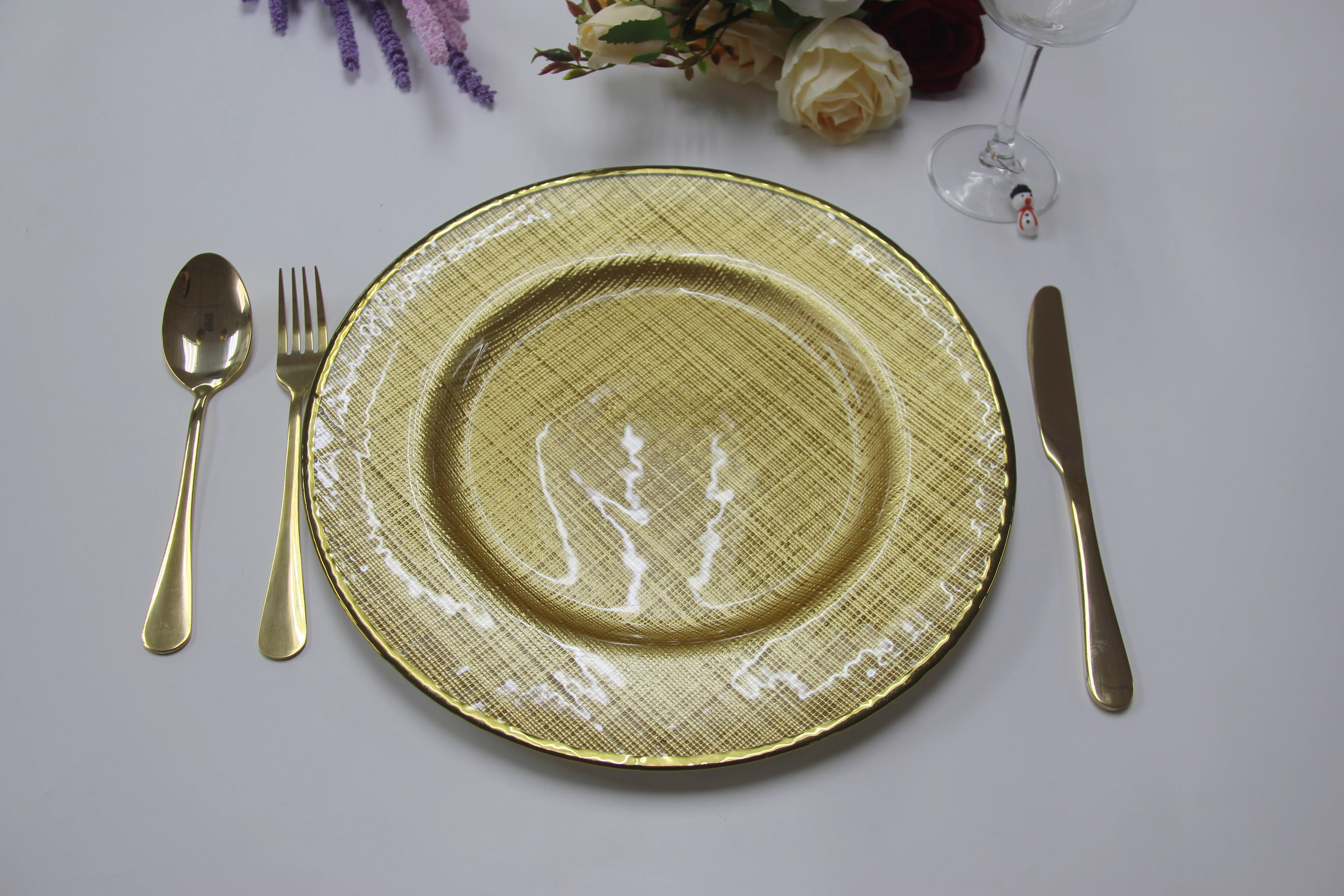 4 pc/set Glass Burlap 13" Charger Plate - Image 5