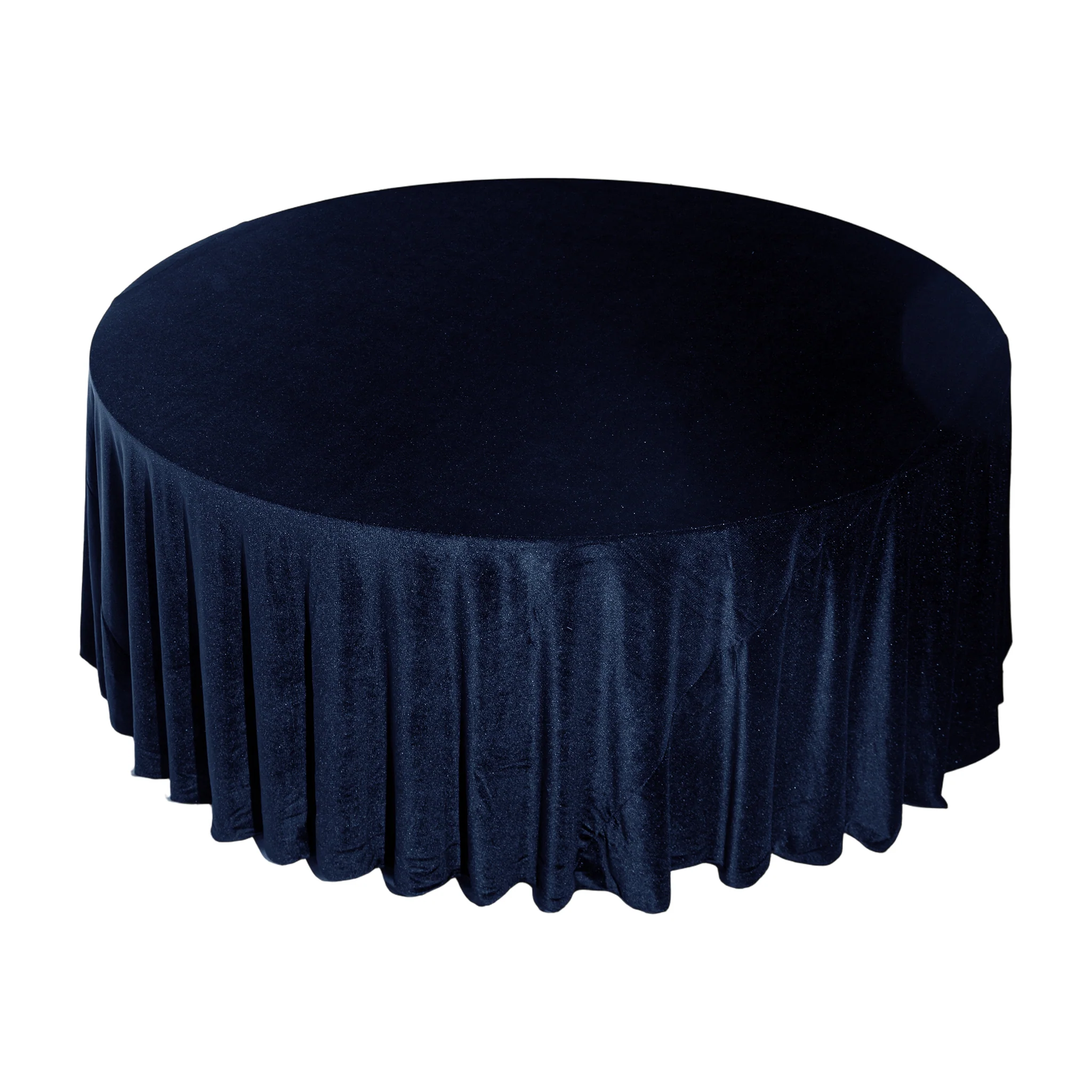 Glitter Velvet 120" Round Tablecloth - Navy Blue - Image 8
