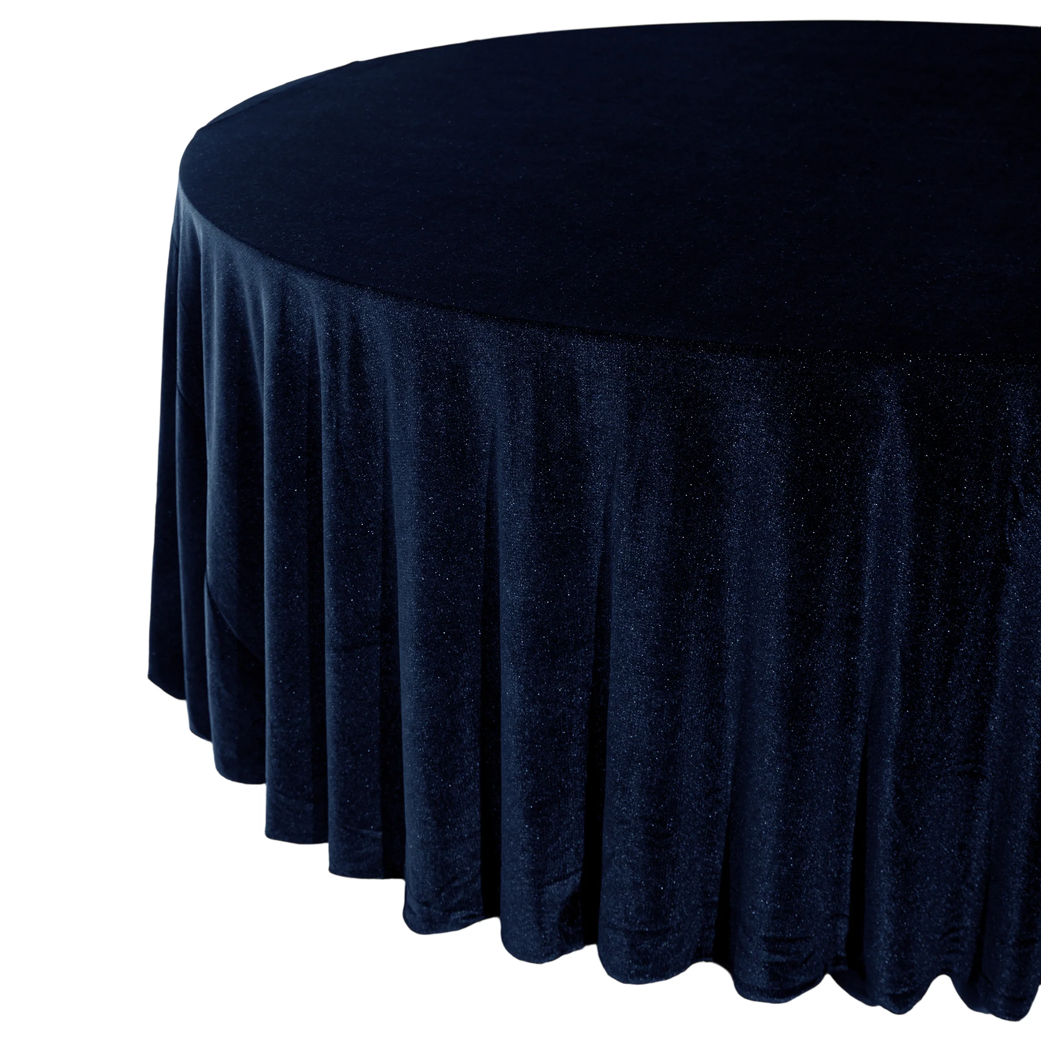 Glitter Velvet 132" Round Tablecloth - Navy Blue - Image 2