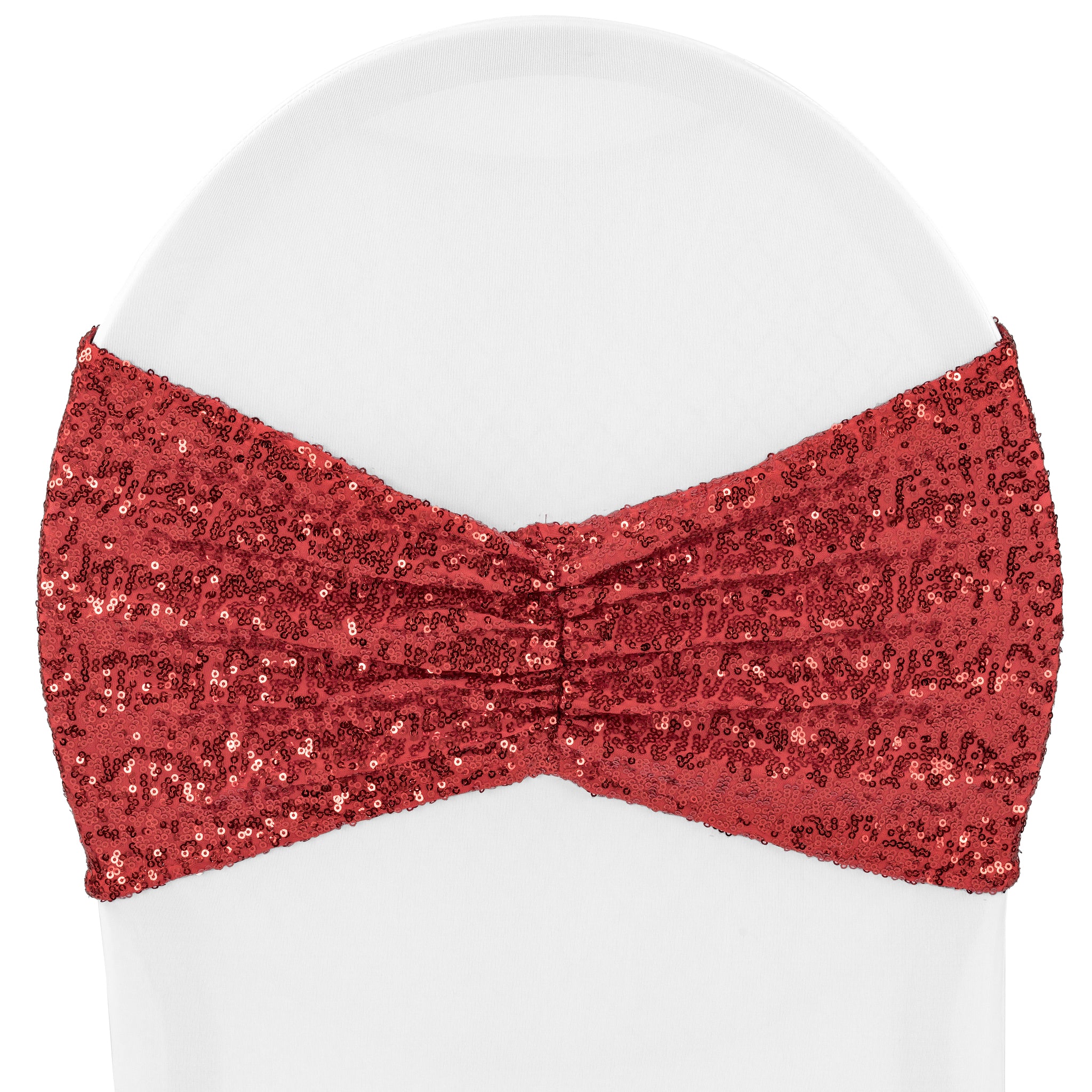 Glitz Ruffle Sequin Spandex Chair Band Sash - Apple Red