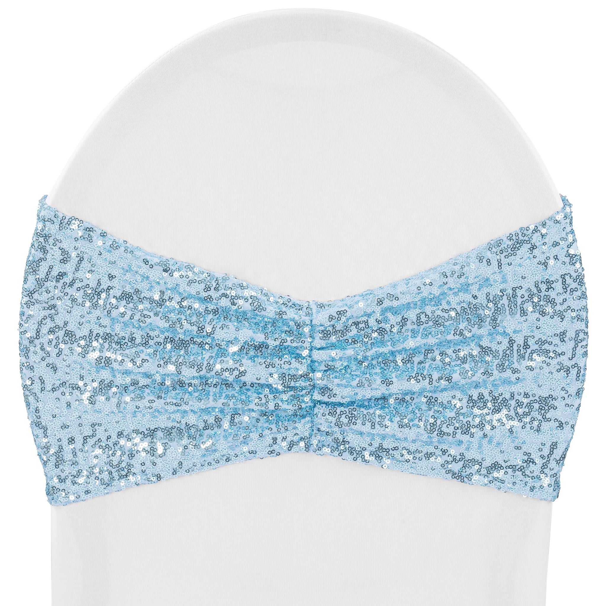 Glitz Ruffle Sequin Spandex Chair Band Sash - Baby Blue
