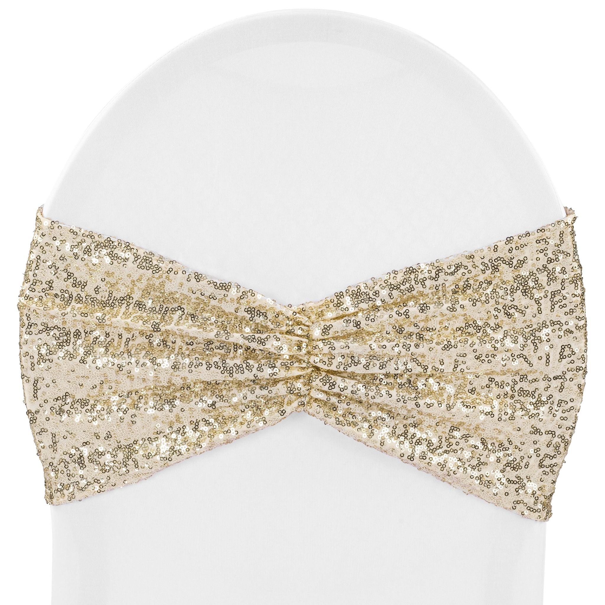 Glitz Ruffle Sequin Spandex Chair Band Sash - Champagne - Image 2