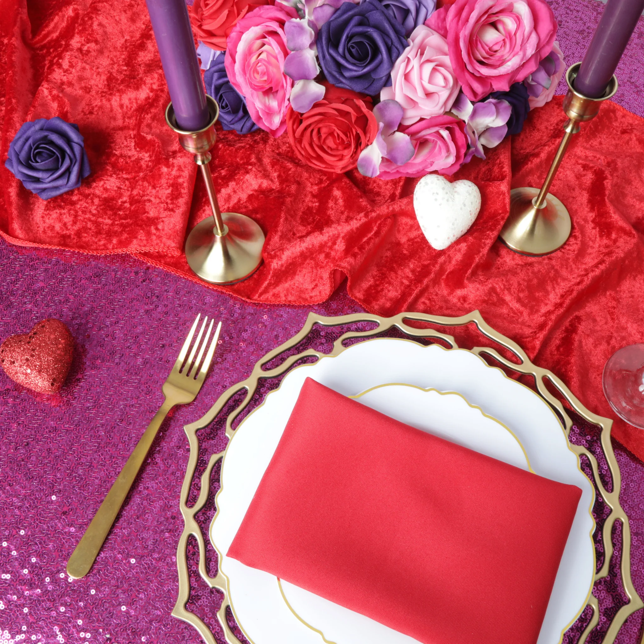 Glitz Sequin 90"x132" Rectangular Tablecloth - Magenta - Image 2