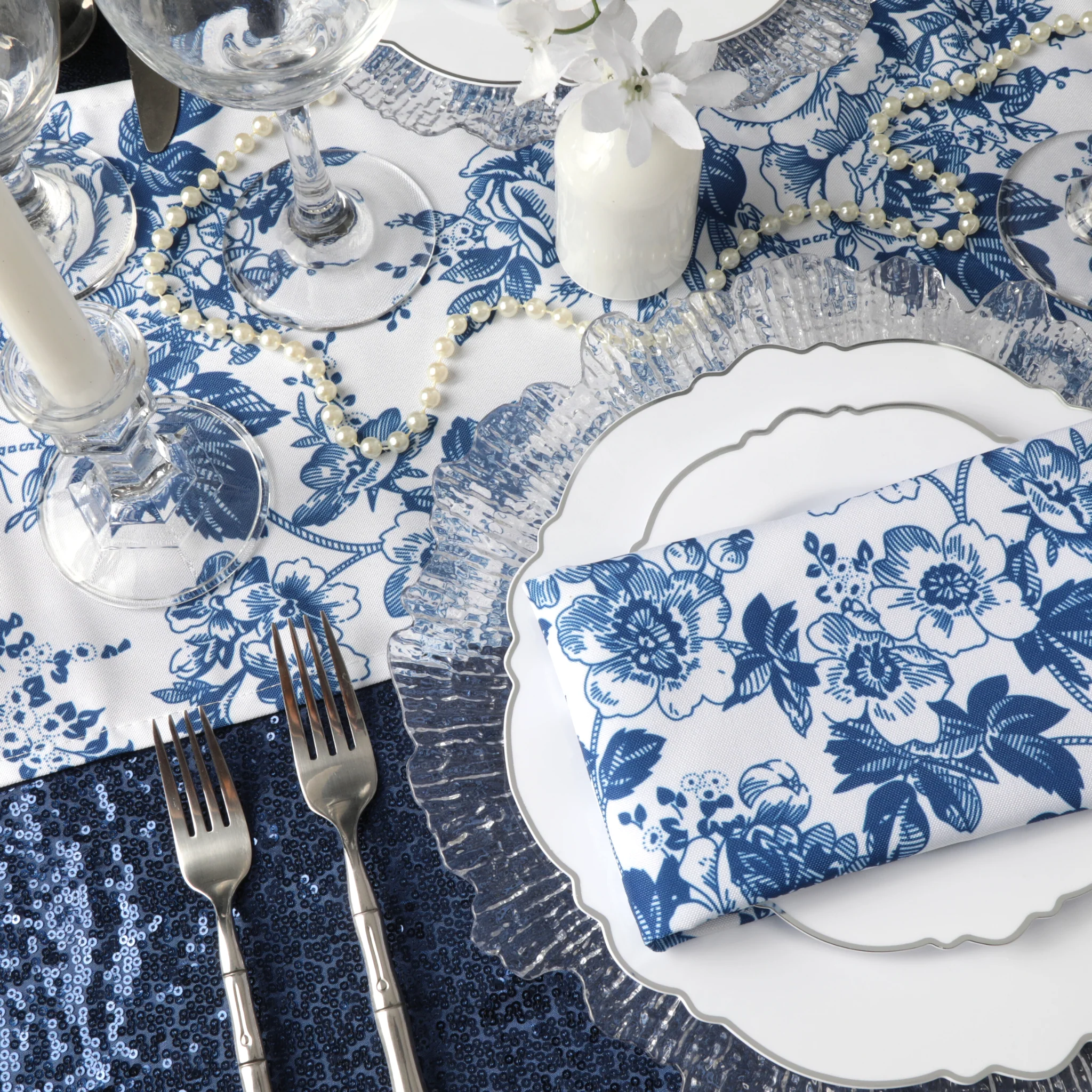 Glitz Sequin 90"x132" Rectangular Tablecloth - Navy Blue (New Tone) - Image 2