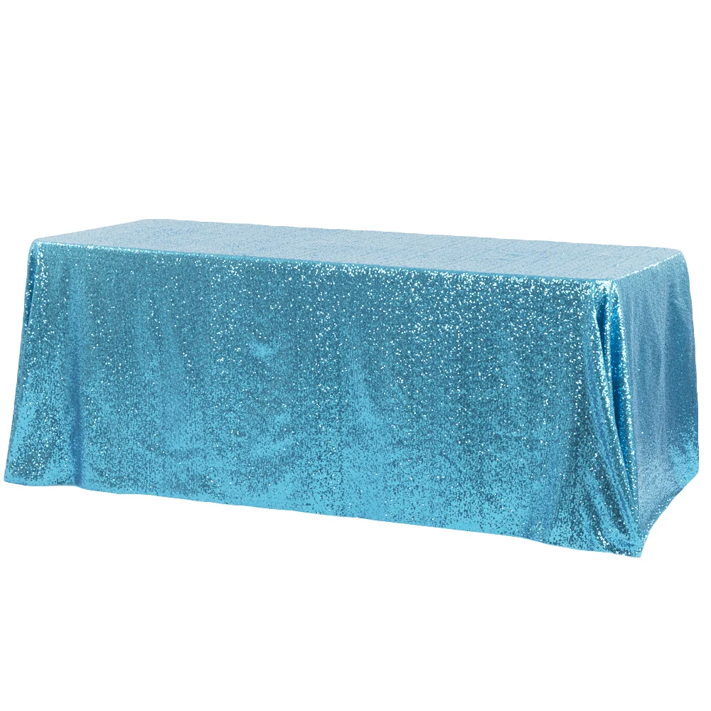Glitz Sequin 90"x156" Rectangular Tablecloth - Aqua Blue - Image 2