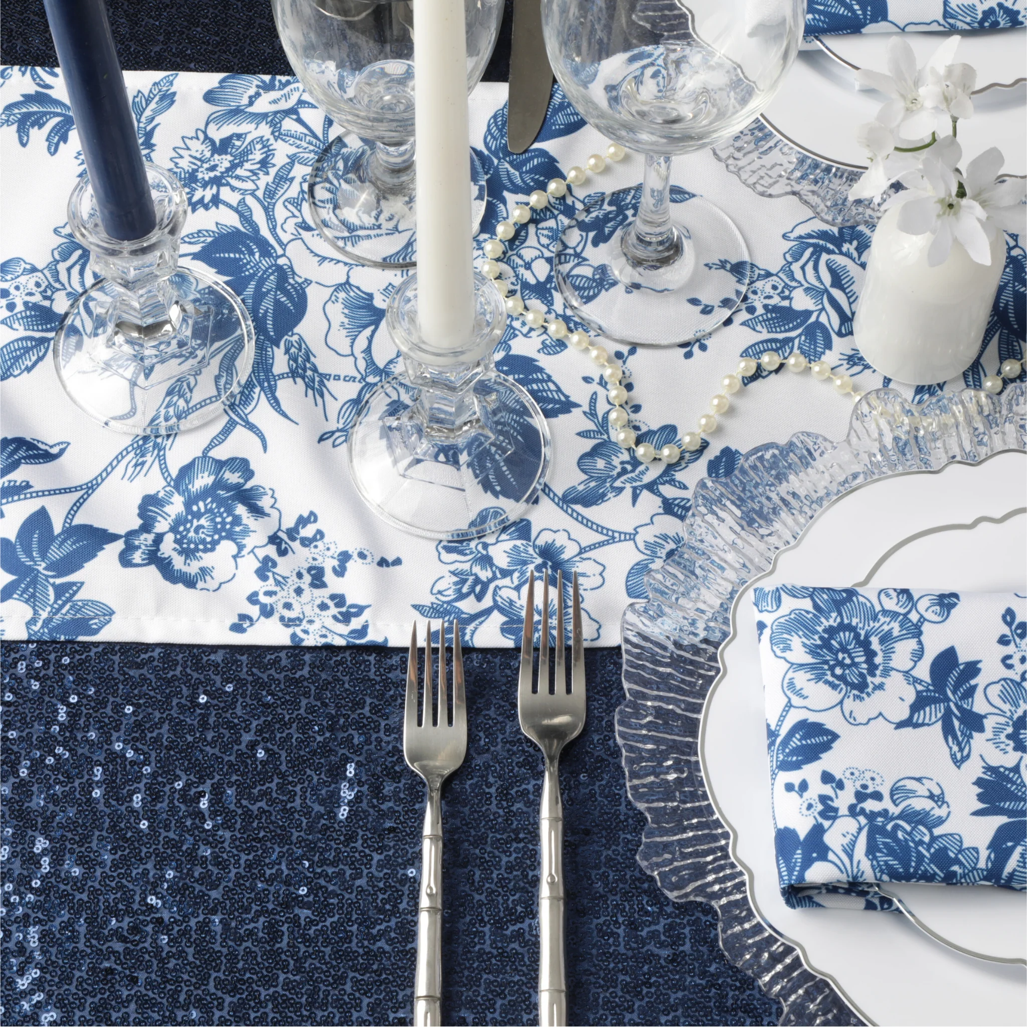 Glitz Sequin 90"x156" Rectangular Tablecloth - Navy Blue (New Tone) - Image 4