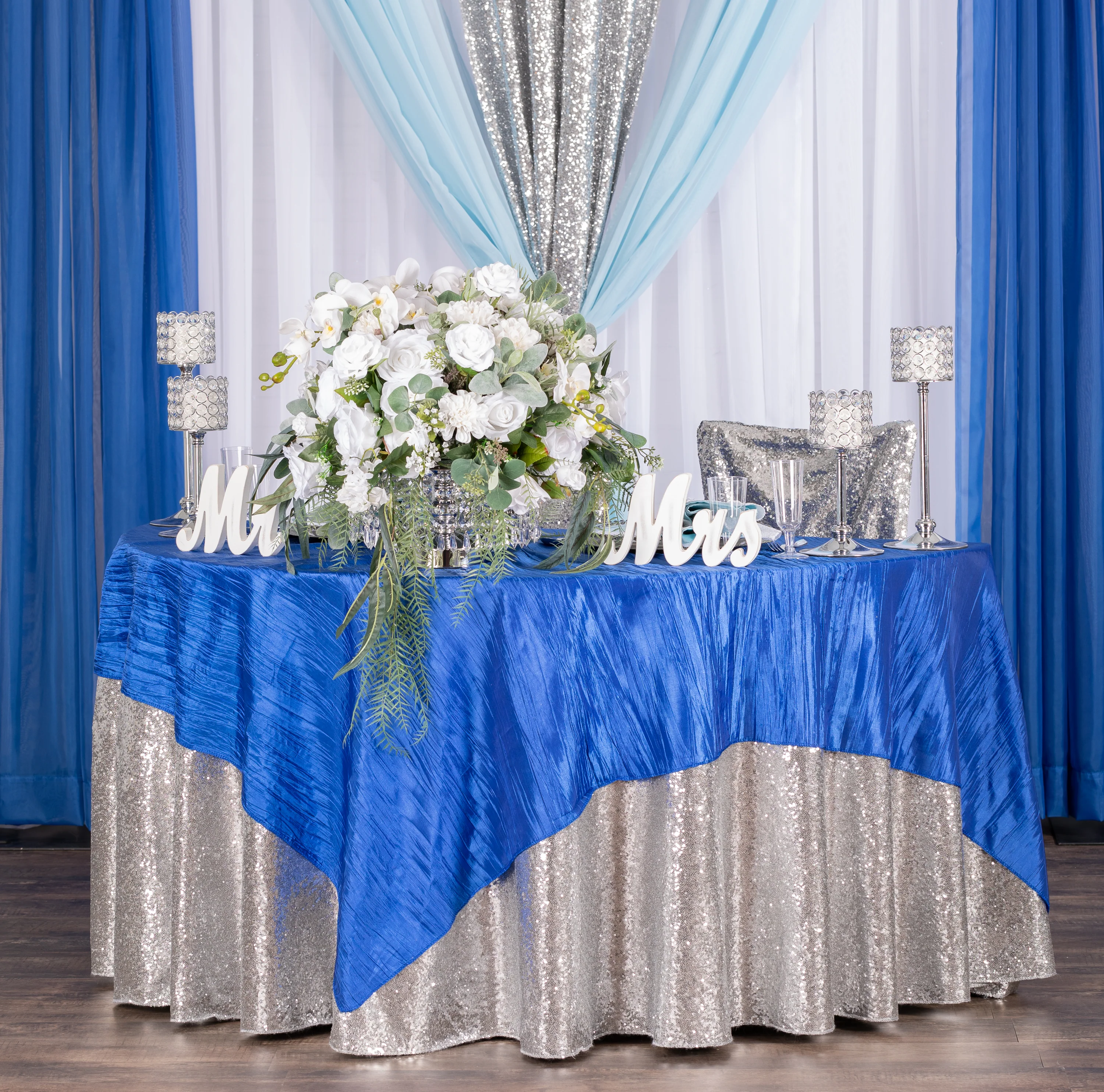 Glitz Sequin Chiavari Chair Cap 16"W x 14"L - Silver - Image 2