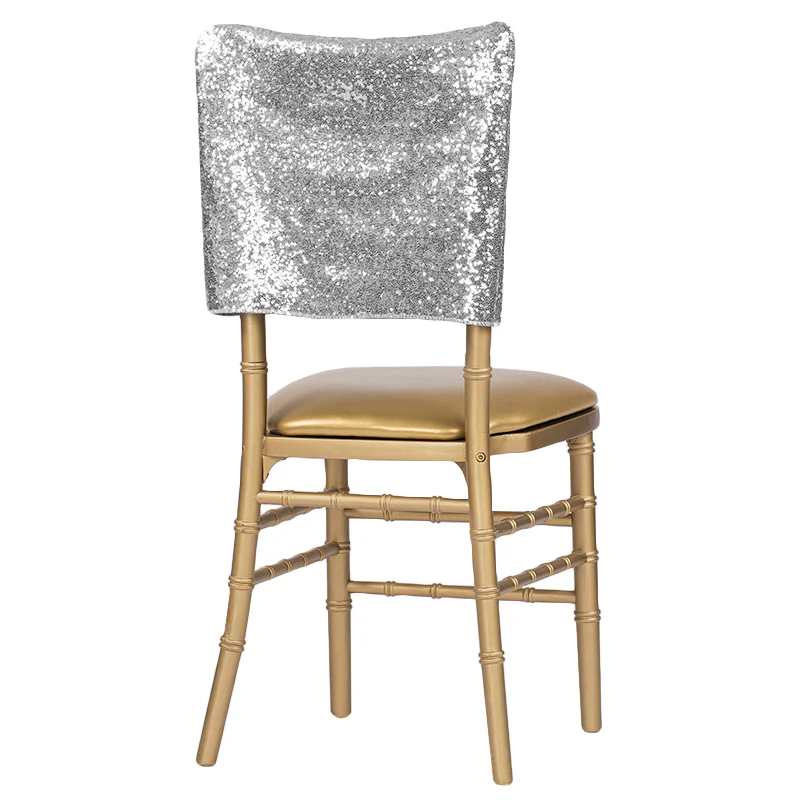 Glitz Sequin Chiavari Chair Cap 16"W x 14"L - Silver - Image 3