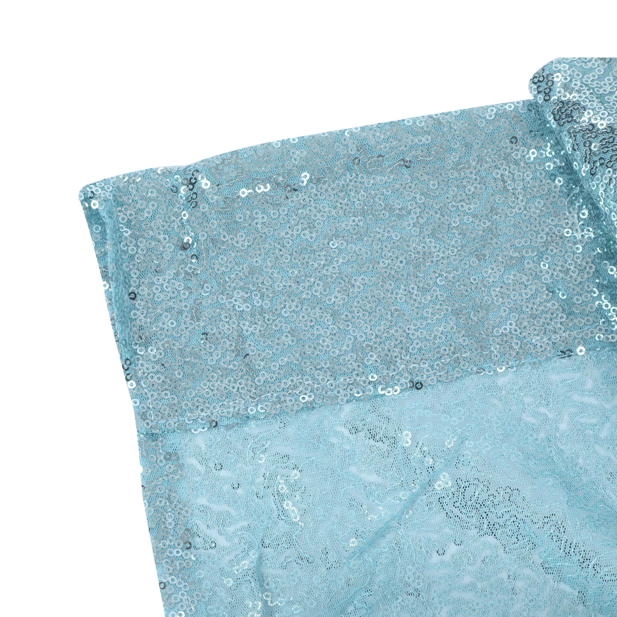 Glitz Sequin Mesh Net 14ft H x 52" W Drape/Backdrop panel - Baby Blue - Image 4