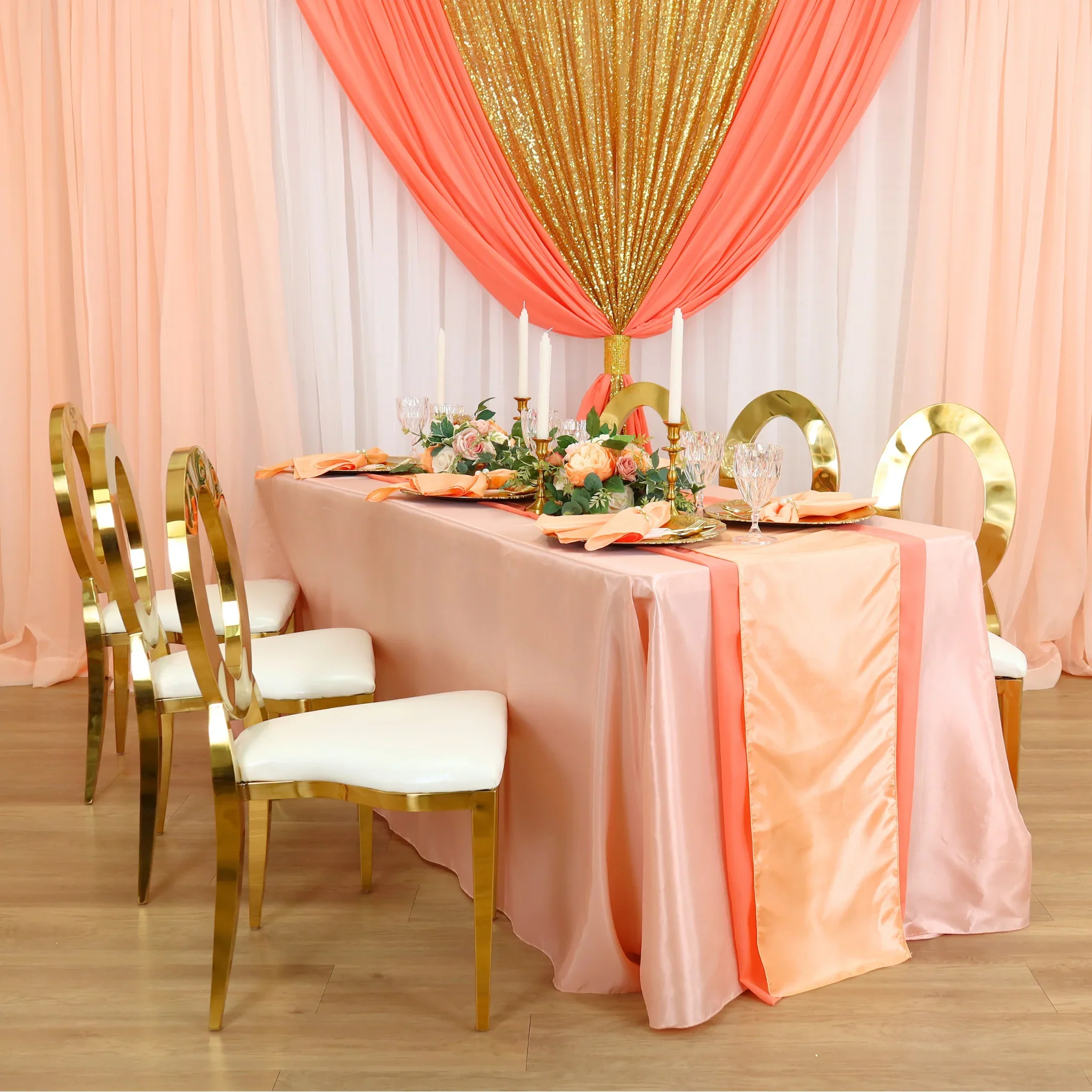 Glitz Sequin Mesh Net 16ft H x 52" W Drape/Backdrop panel - Gold - Image 2