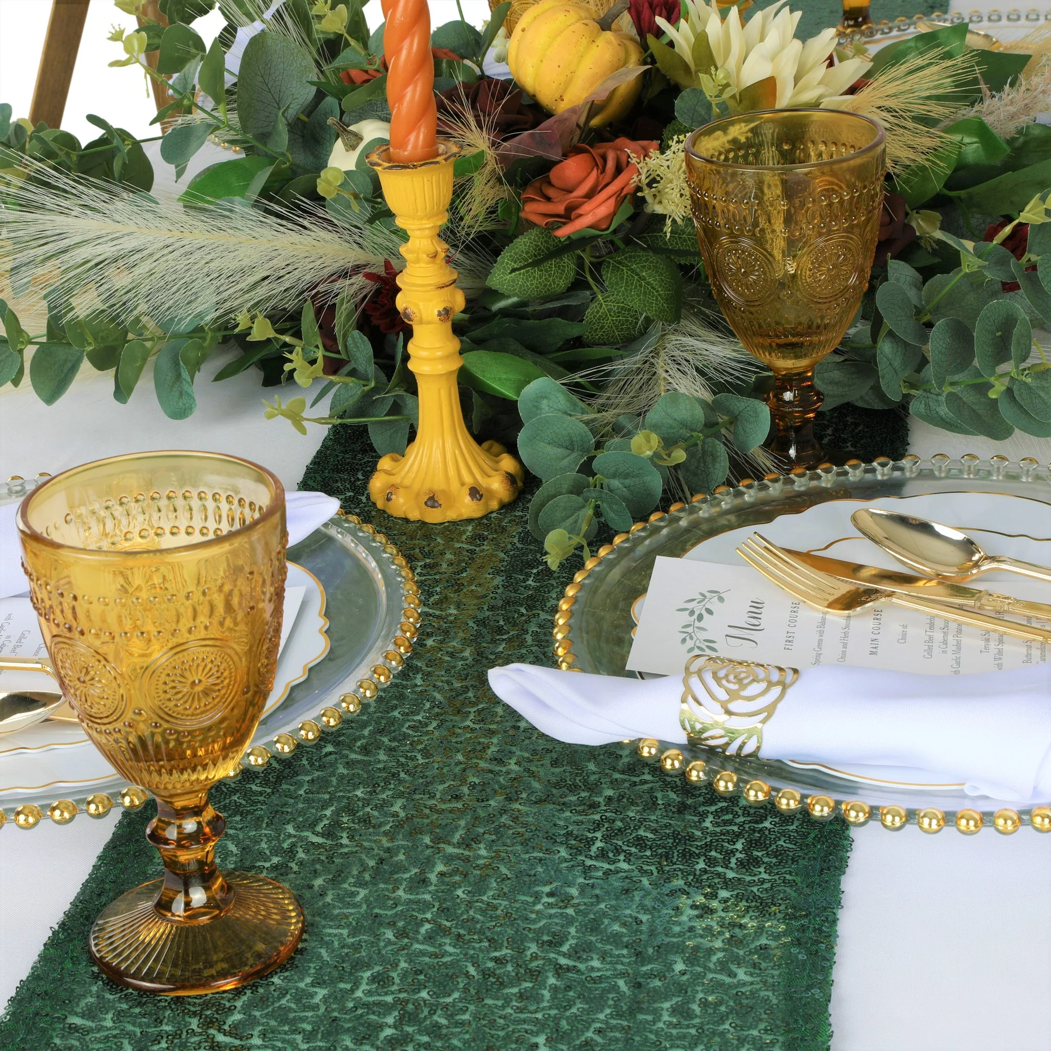 Glitz Sequin Mesh Net Table Runner 12"x108" - Emerald Green - Image 3