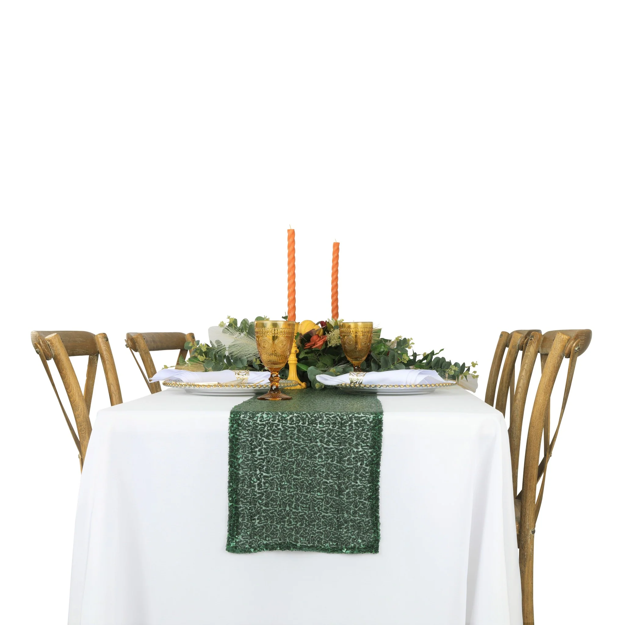 Glitz Sequin Mesh Net Table Runner 12"x108" - Emerald Green - Image 4