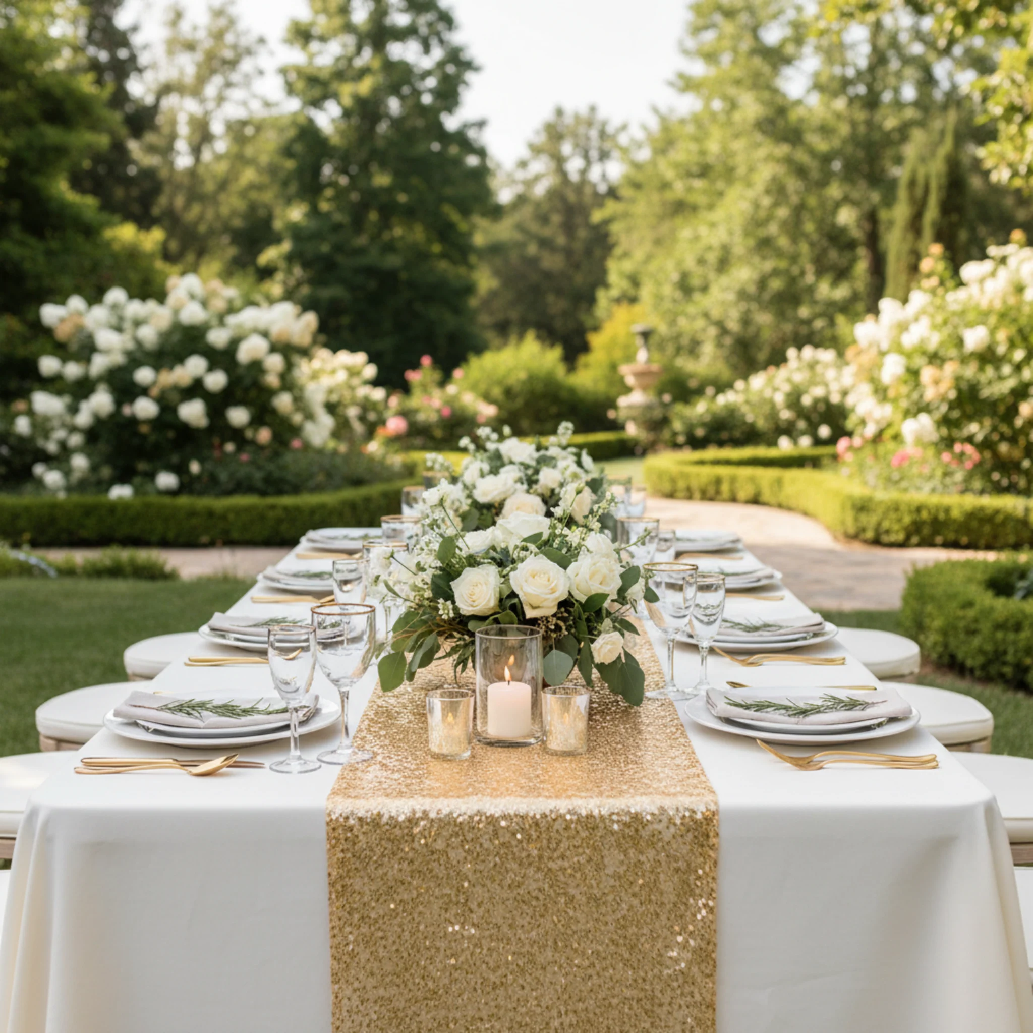 Glitz Sequin Mesh Net Table Runner 12"x108" - Gold - Image 2