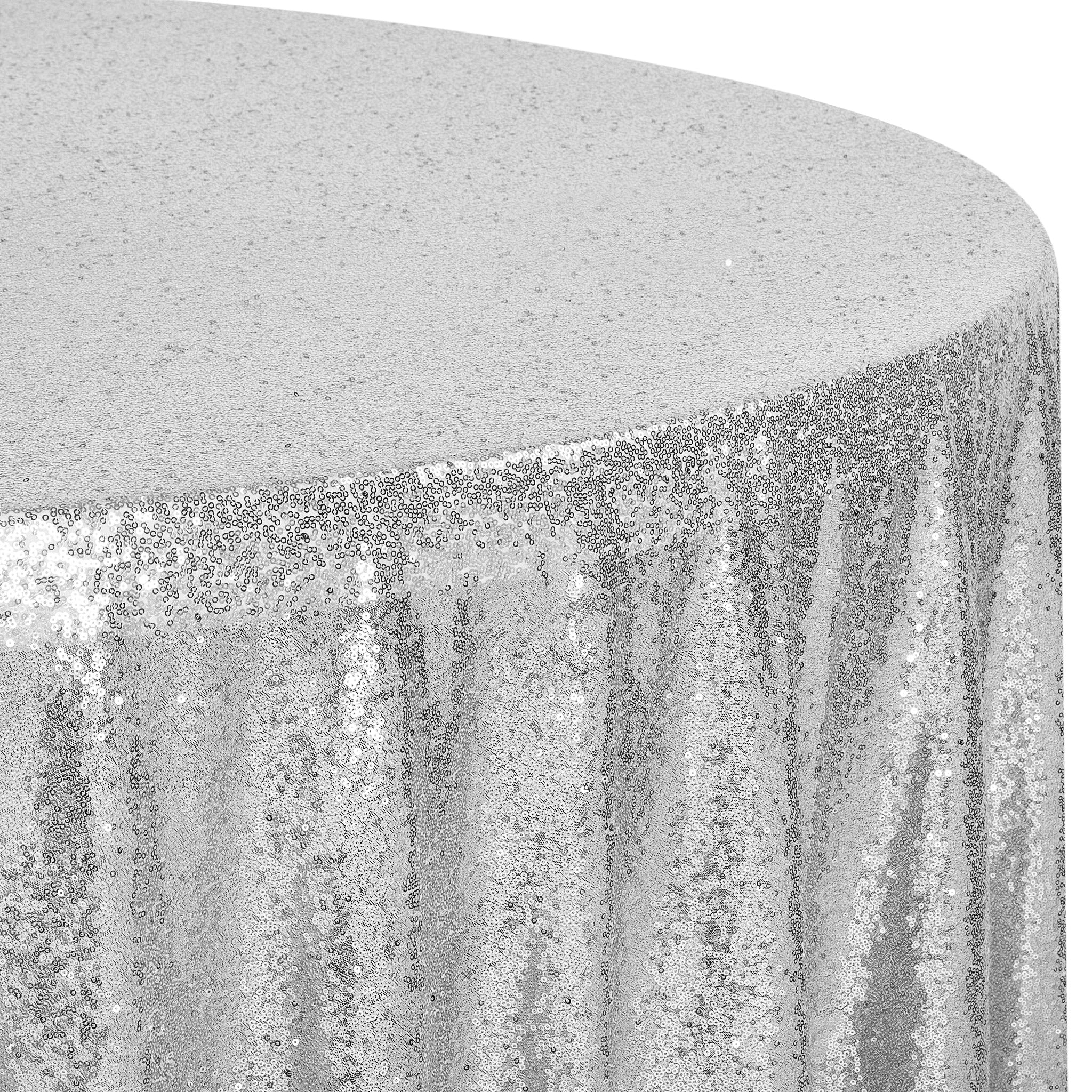 Glitz Sequin Mesh Net Tablecloth 116" Round - Silver - Image 2