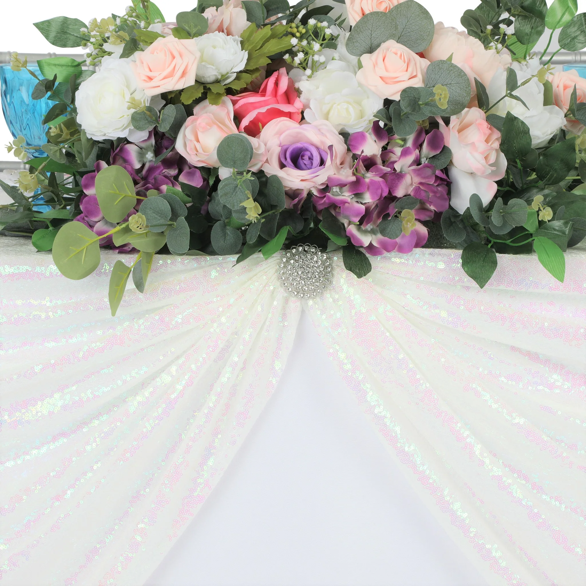 Glitz Sequin Mesh Net Tablecloth  90"x132" Rectangular -  Iridescent White - Image 4