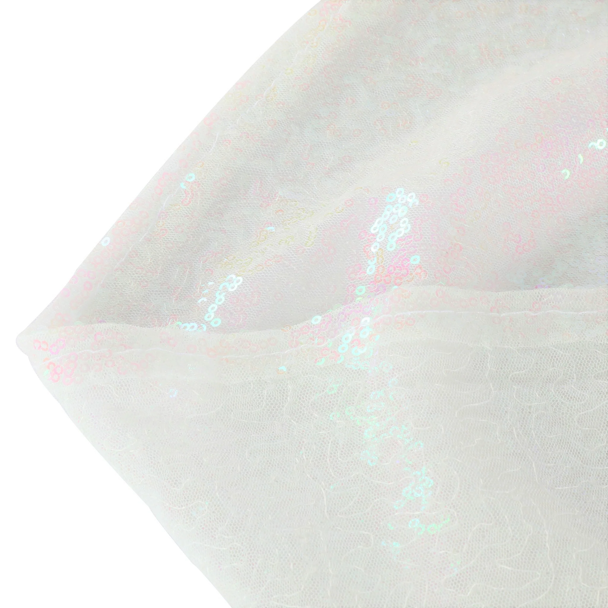 Glitz Sequin Mesh Net Tablecloth  90"x132" Rectangular -  Iridescent White - Image 6