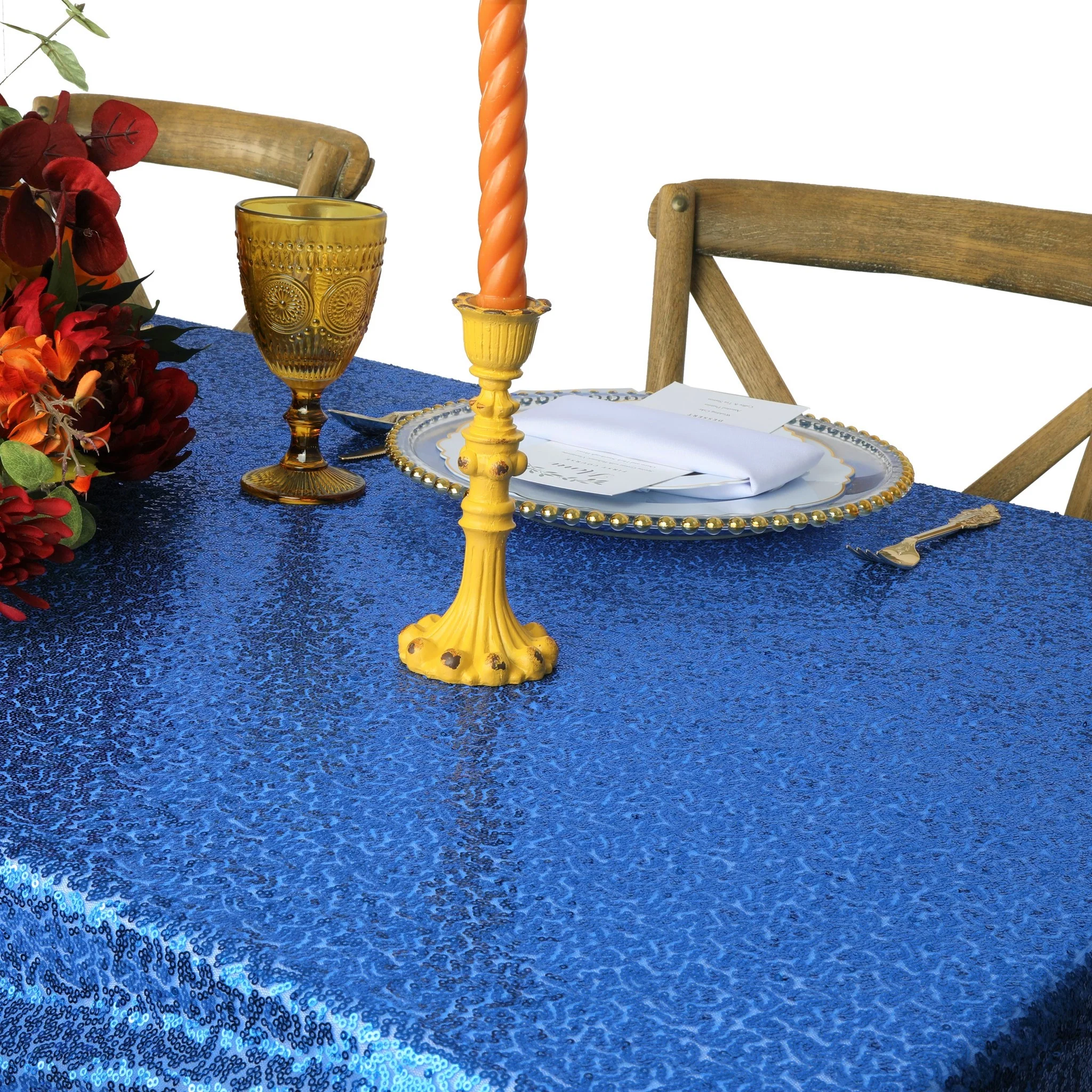 Glitz Sequin Mesh Net Tablecloth 90"x132" Rectangular - Royal Blue - Image 6