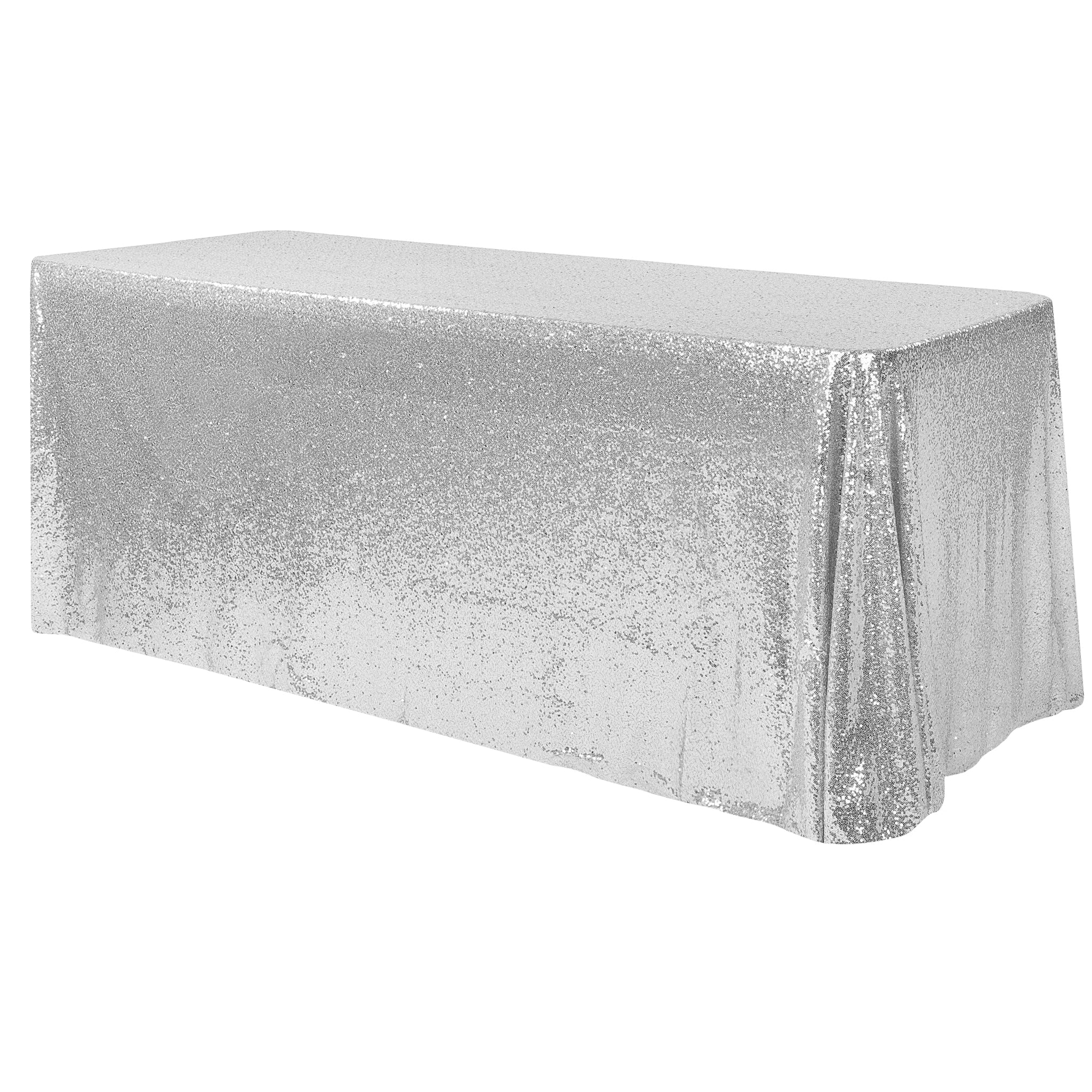 Glitz Sequin Mesh Net Tablecloth 90"x132" Rectangular - Silver