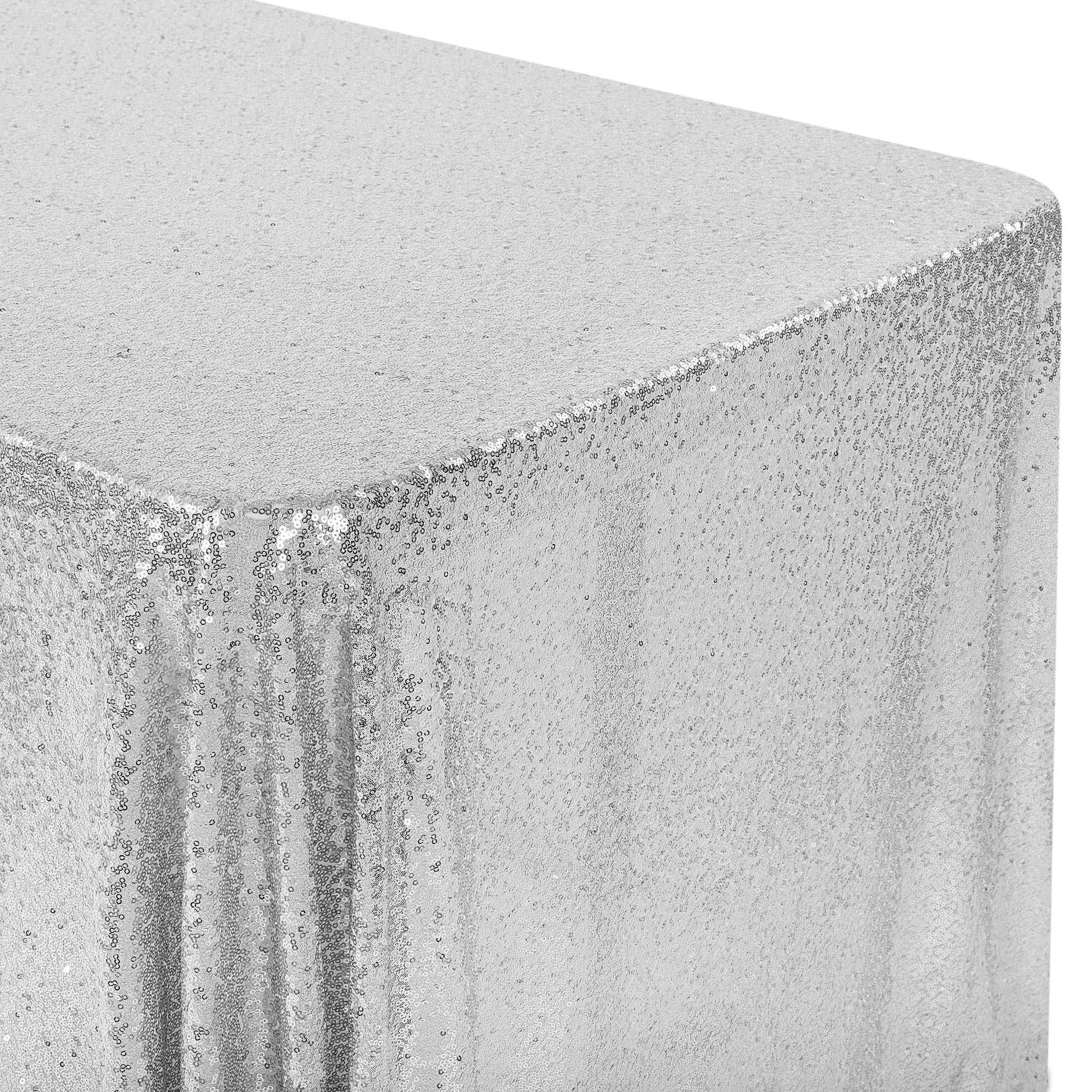 Glitz Sequin Mesh Net Tablecloth 90"x132" Rectangular - Silver - Image 2