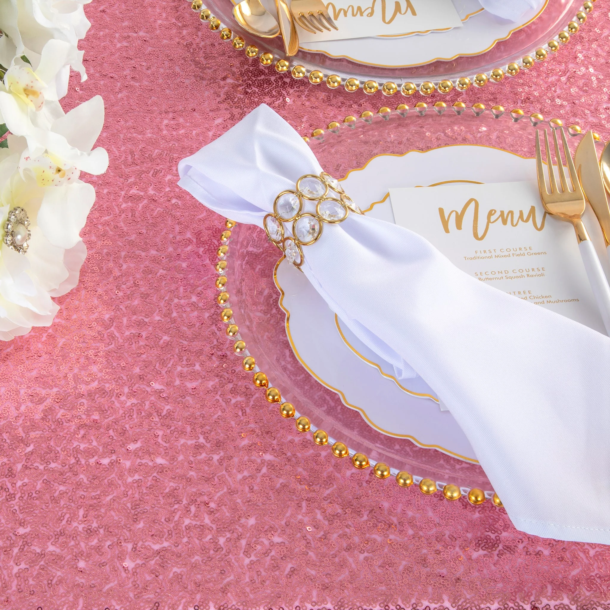 Glitz Sequin Mesh Net Tablecloth  90"x156" Rectangular -  Pink - Image 2