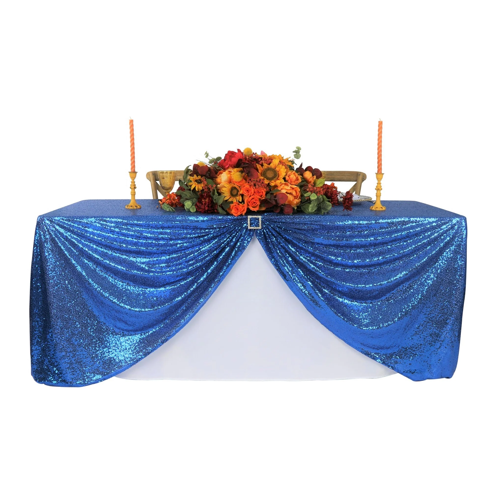 Glitz Sequin Mesh Net Tablecloth  90"x156" Rectangular -  Royal Blue - Image 2
