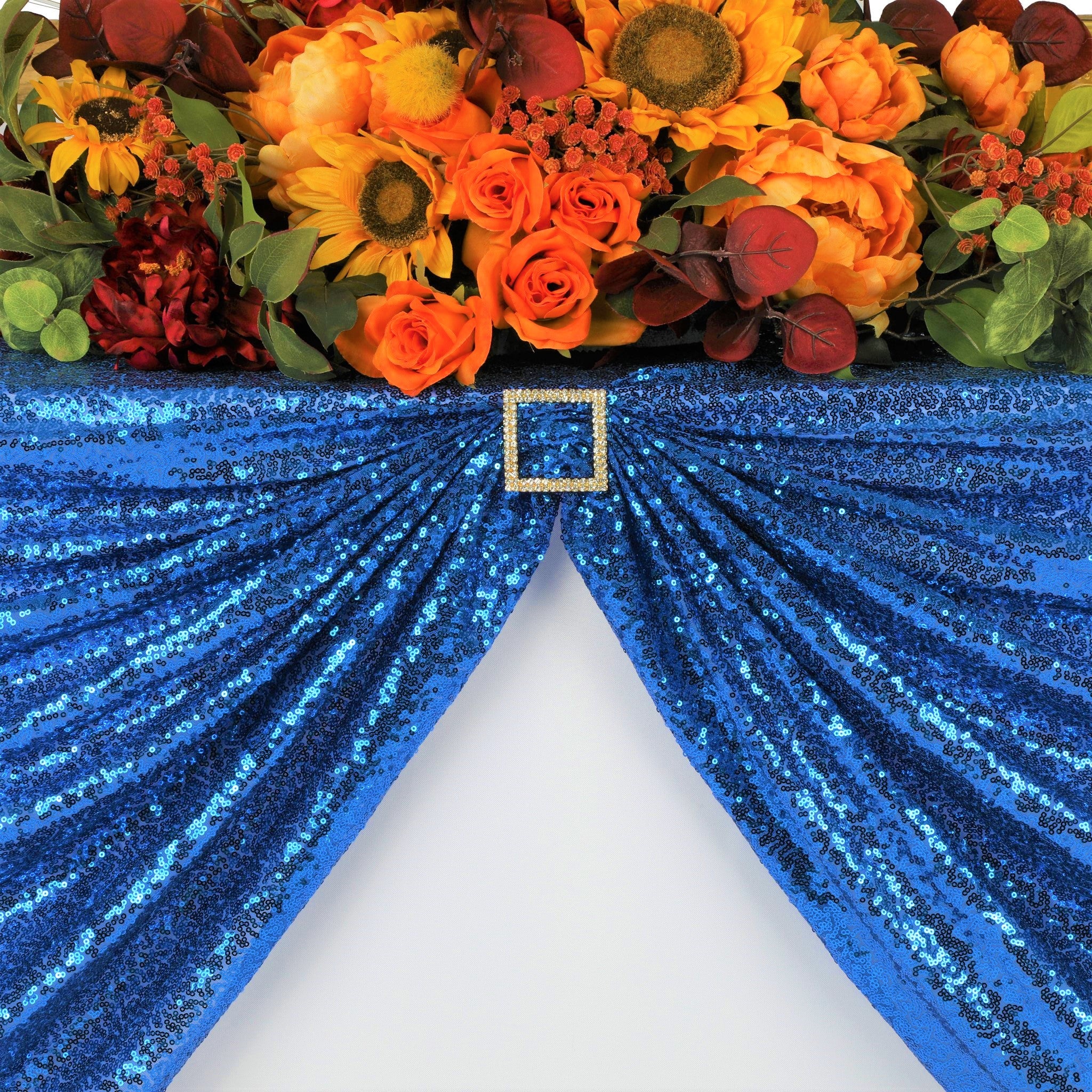 Glitz Sequin Mesh Net Tablecloth  90"x156" Rectangular -  Royal Blue - Image 3