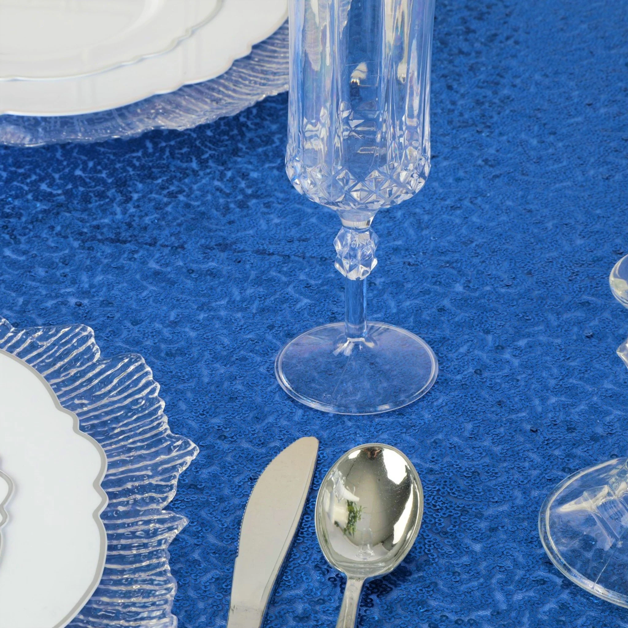 Glitz Sequin Mesh Net Tablecloth  90"x156" Rectangular -  Royal Blue - Image 4