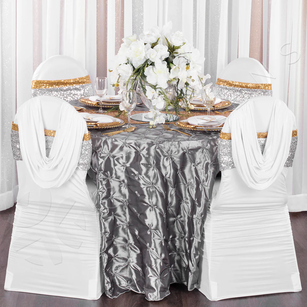Glitz Sequin Spandex Chair Band - Silver - Image 3