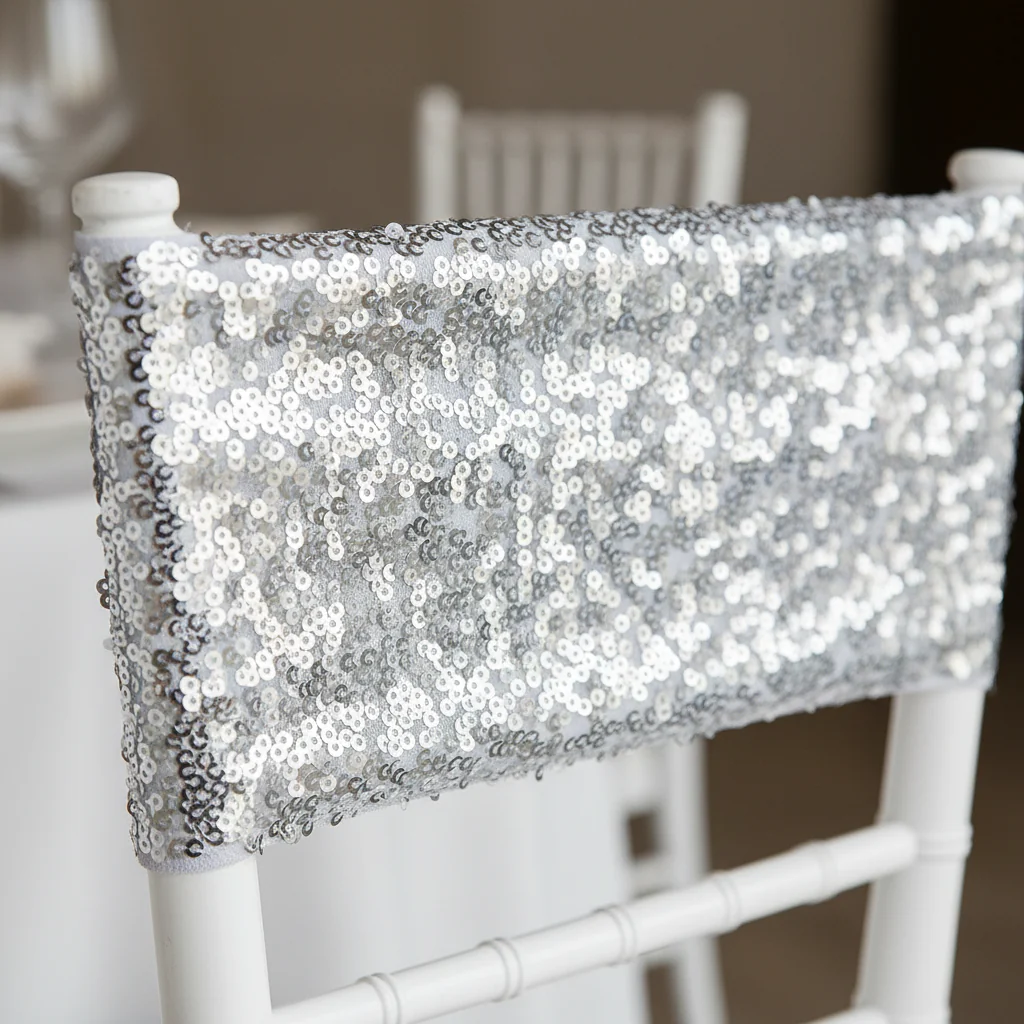Glitz Sequin Spandex Chair Band - Silver - Image 5