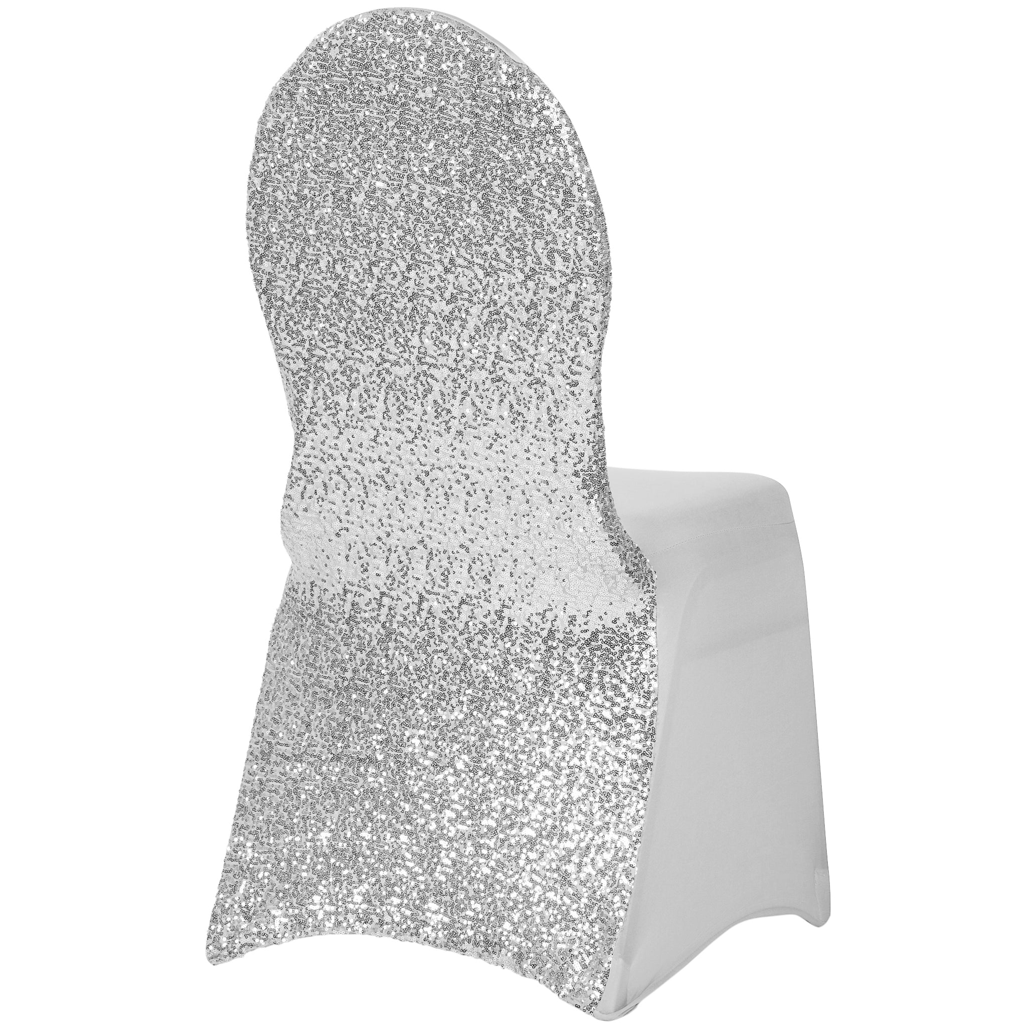 Glitz Sequin Stretch Spandex Banquet Chair Cover - Silver - Image 2