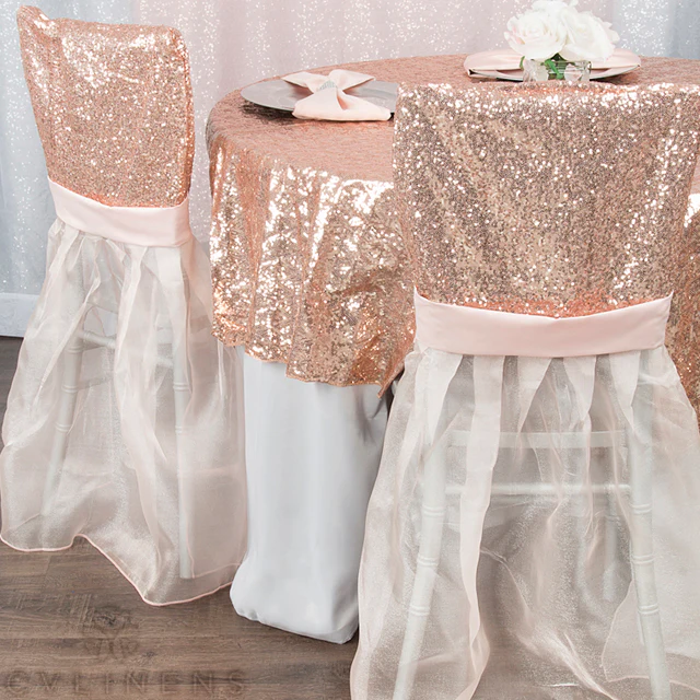 Glitz Sequin Table Overlay Topper 72"x72" Square - Blush/Rose Gold - Image 2