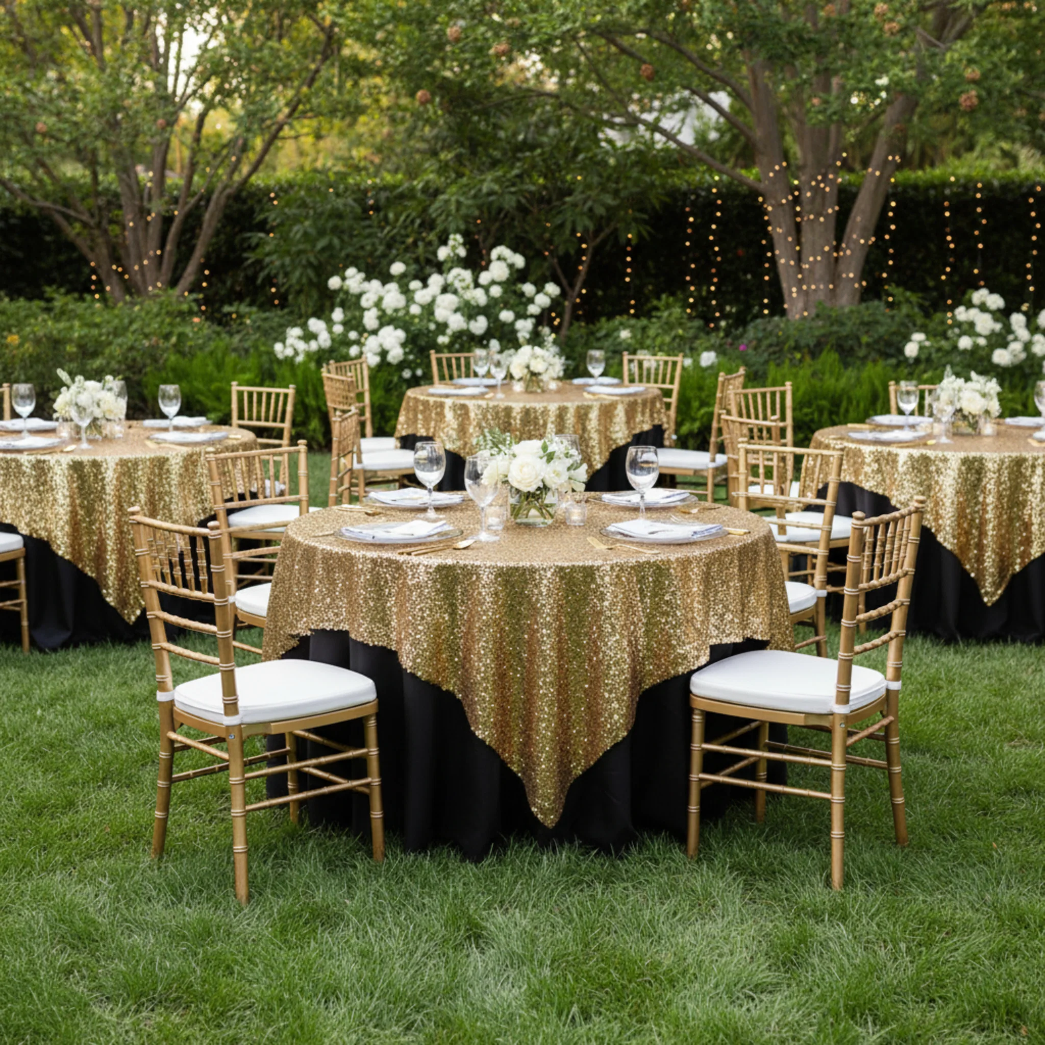 Glitz Sequin Table Overlay Topper 90"x90" Square - Gold - Image 2