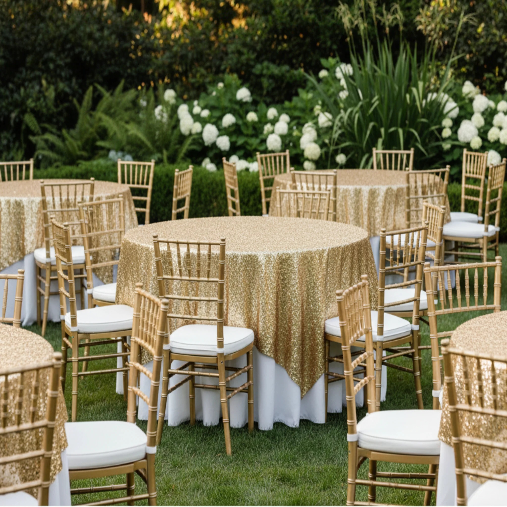 Glitz Sequin Table Overlay Topper 90"x90" Square - Gold - Image 3