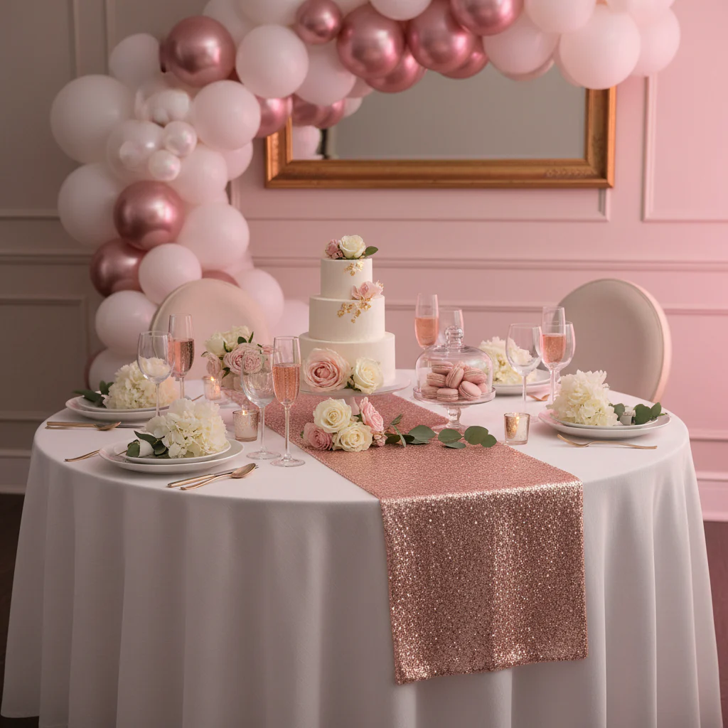 Glitz Sequin Table Runner - Blush/Rose Gold - Image 3