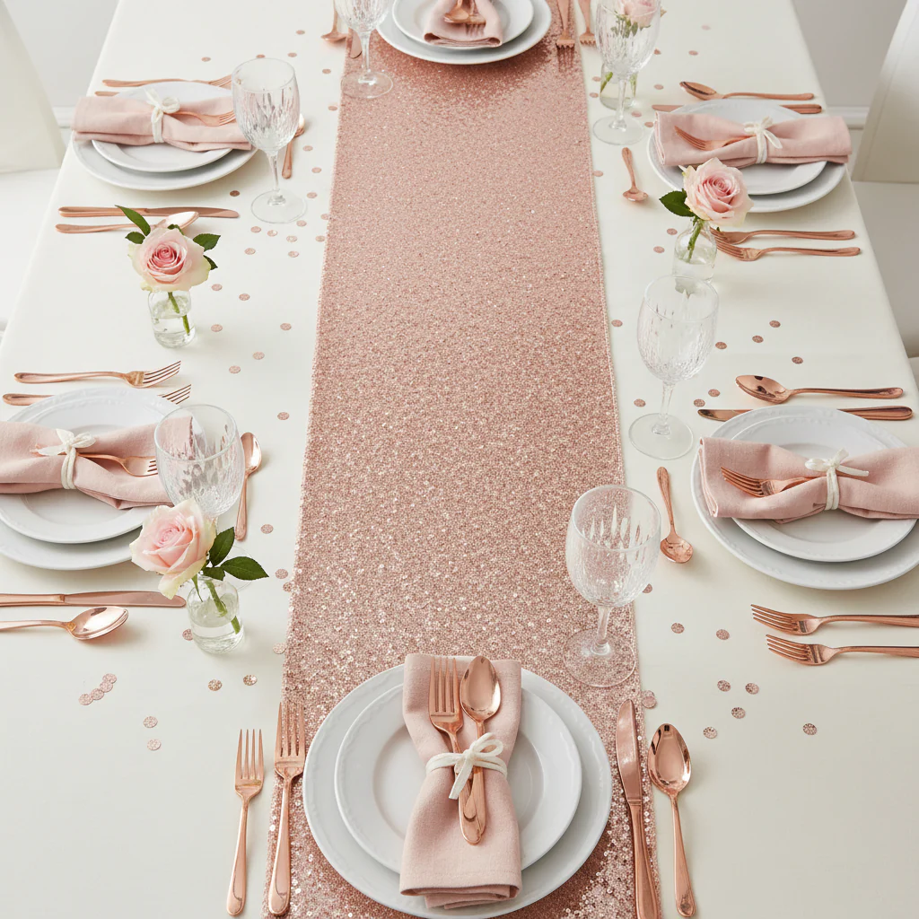 Glitz Sequin Table Runner - Blush/Rose Gold - Image 4
