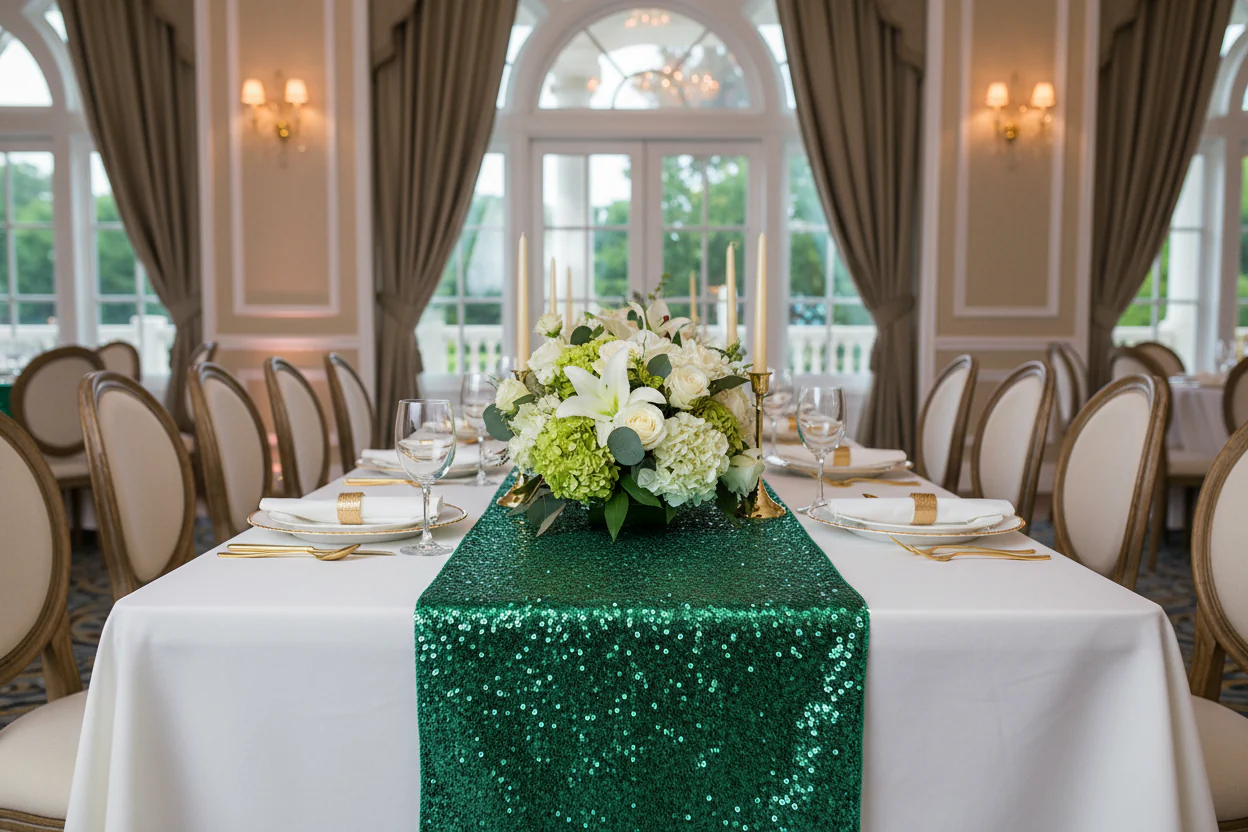 Glitz Sequin Table Runner - Emerald Green - Image 3