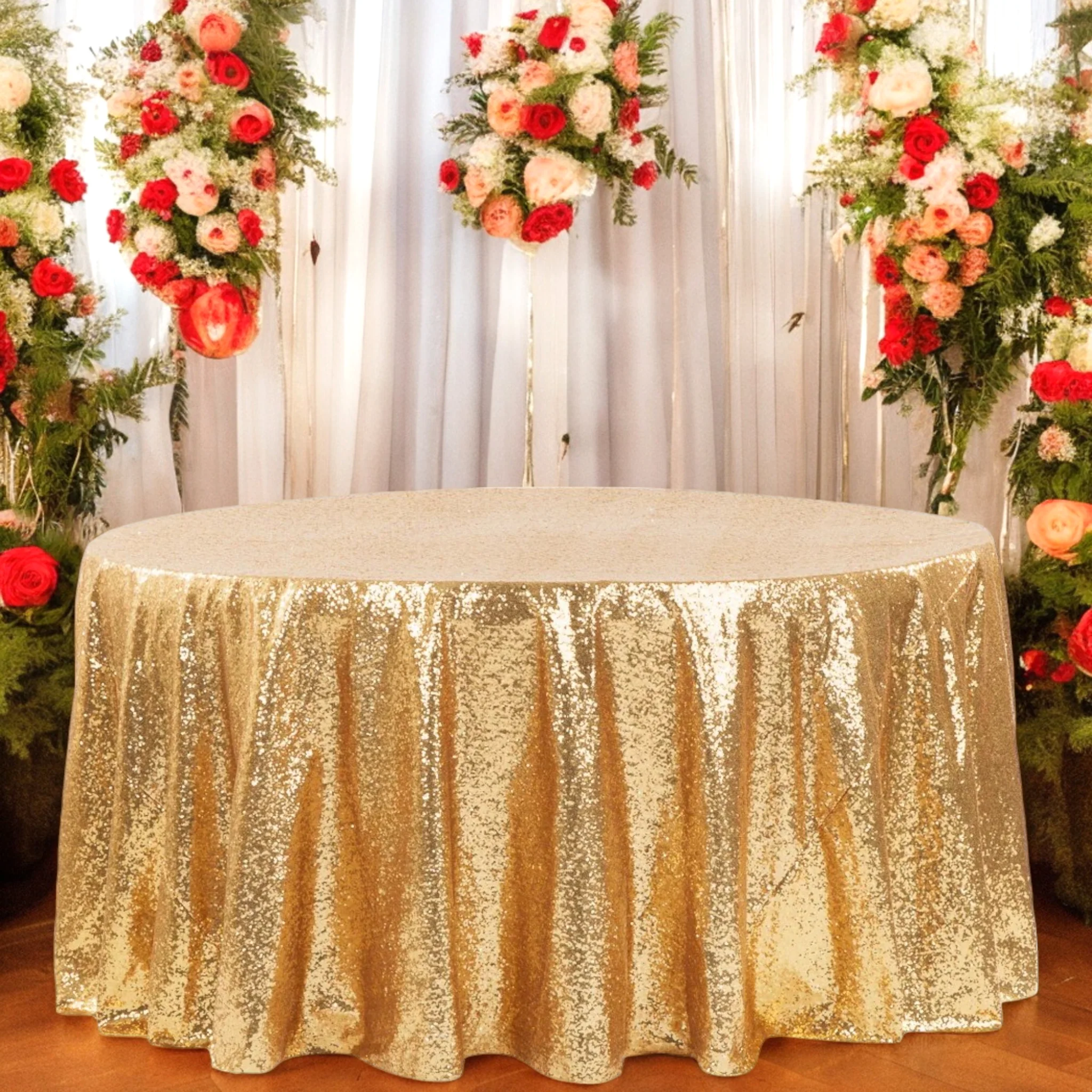 Glitz Sequins 108" Round Tablecloth - Gold - Image 2